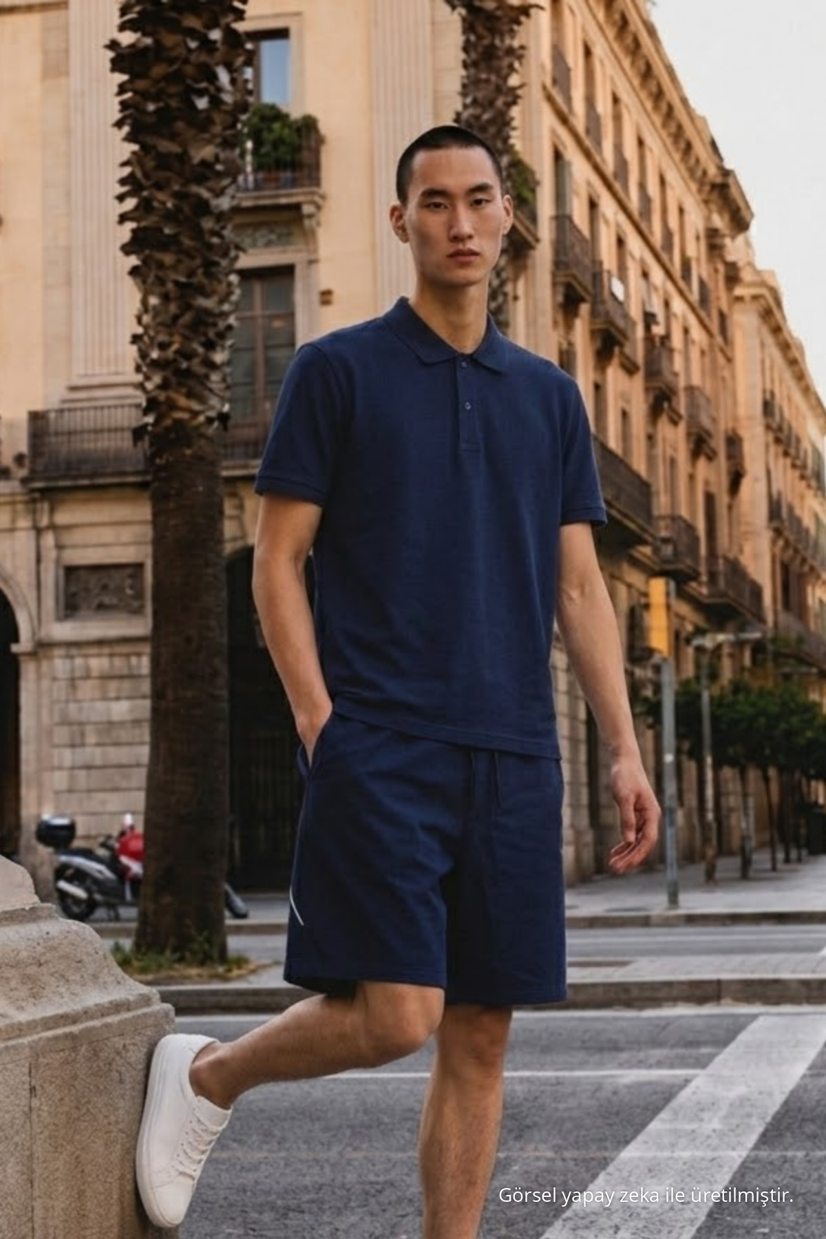 Erkek Basic Bol Lacivert Polo Yaka Tişört 3