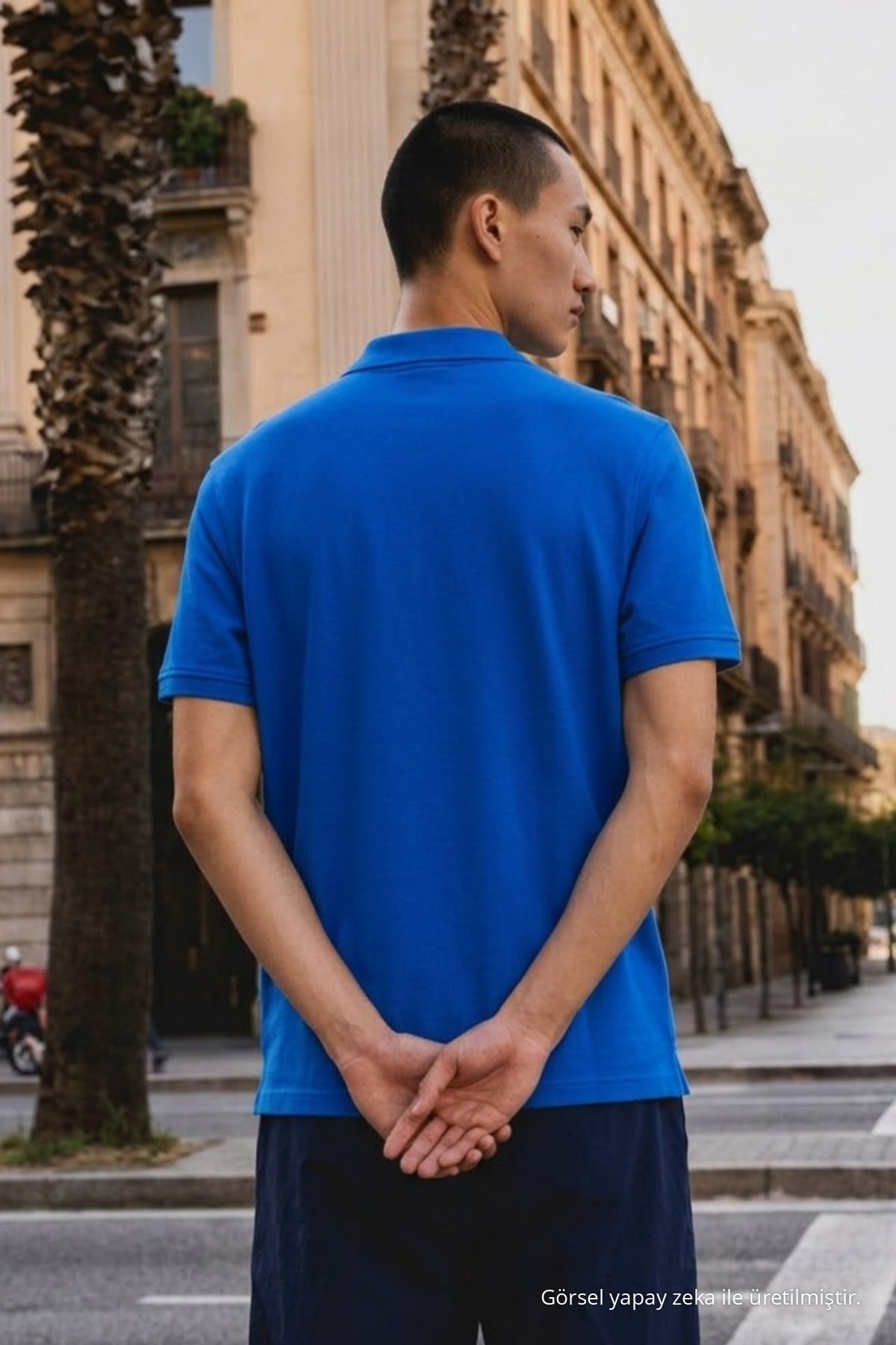 Erkek Basic Bol Mavi Polo Yaka Tişört 6