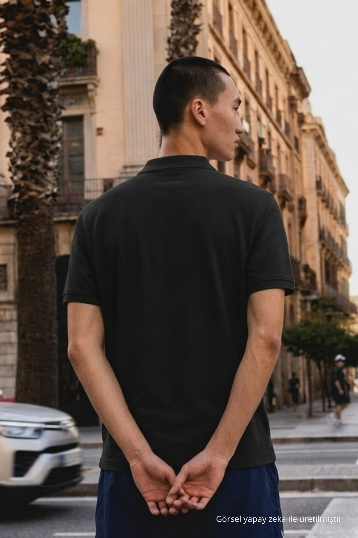 Erkek Basic Bol Siyah Polo Yaka Tişört 6