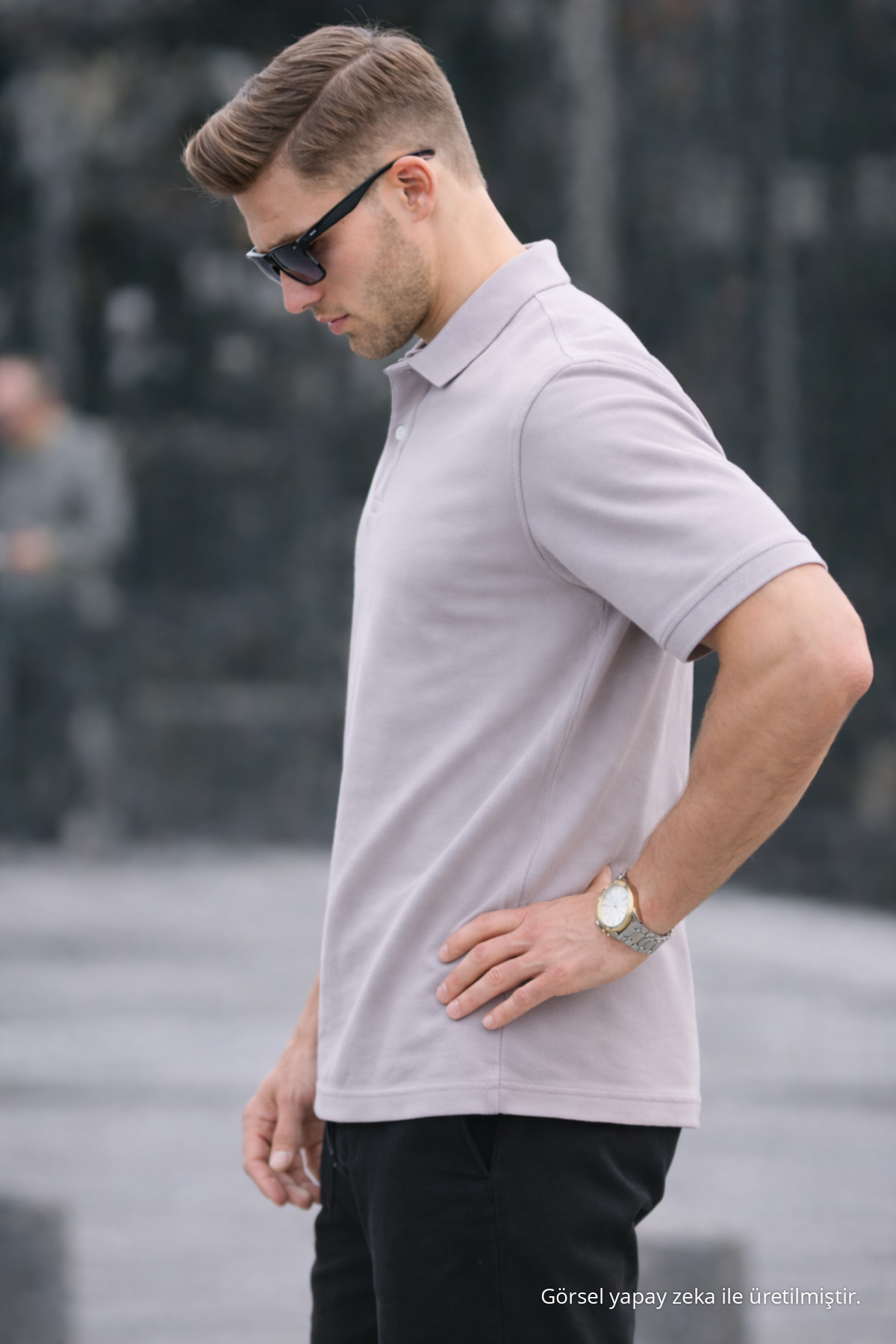Erkek Basic Relax Gri Polo Yaka Tişört 6