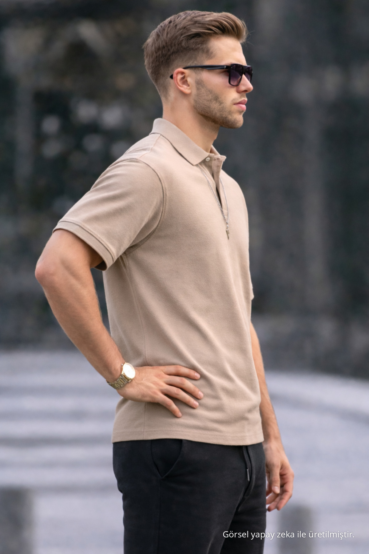 Erkek Basic Relax Krem Polo Yaka Tişört 6