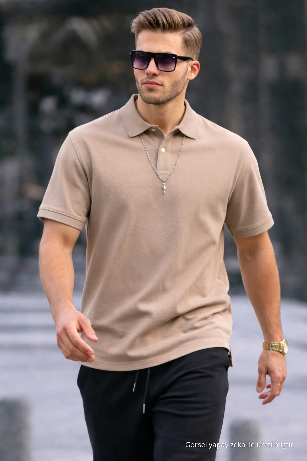 Erkek Basic Relax Krem Polo Yaka Tişört 3
