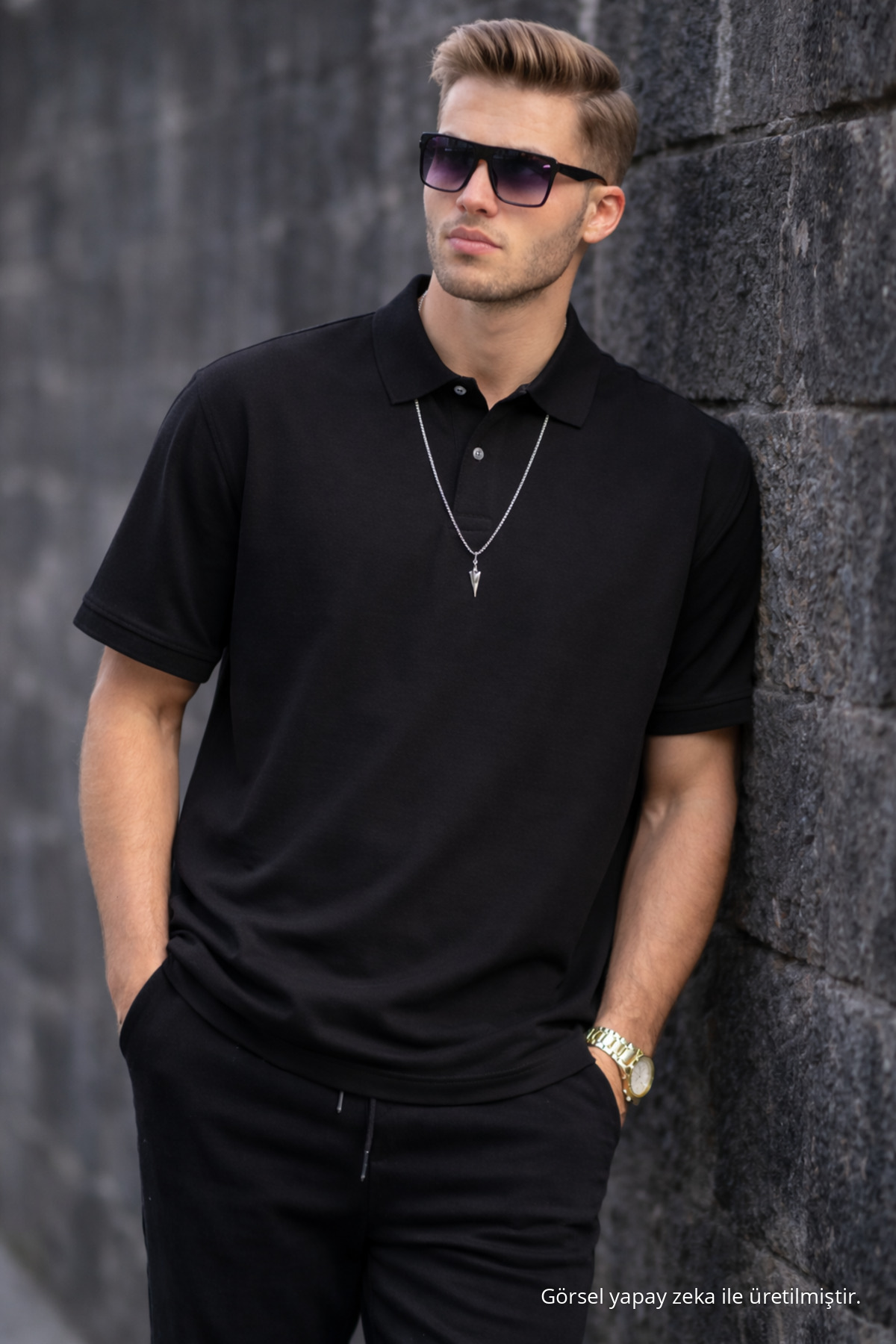 Erkek Basic Relax Siyah Polo Yaka Tişört 3