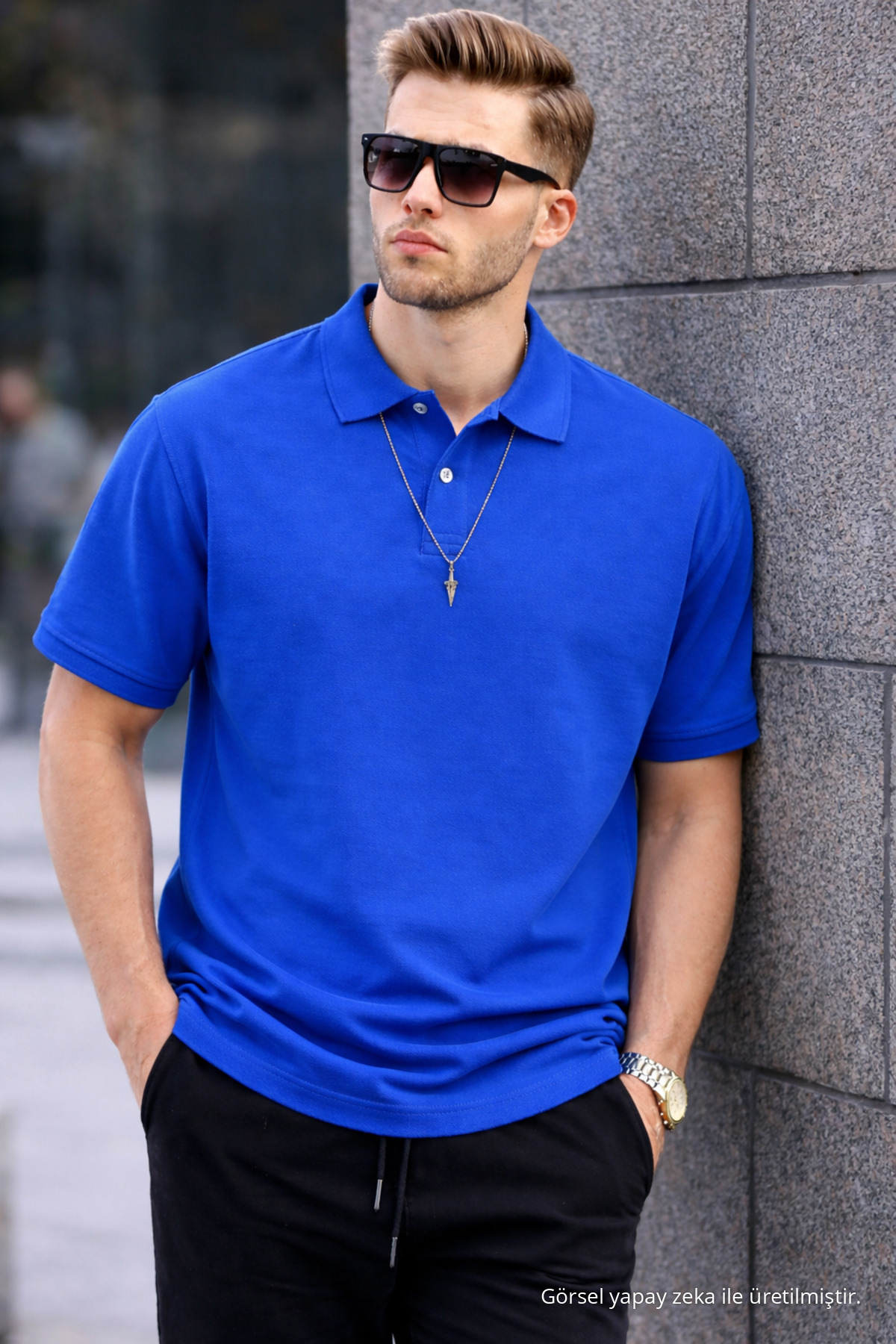 Erkek Basic Relax Turkuaz Polo Yaka Tişört 4