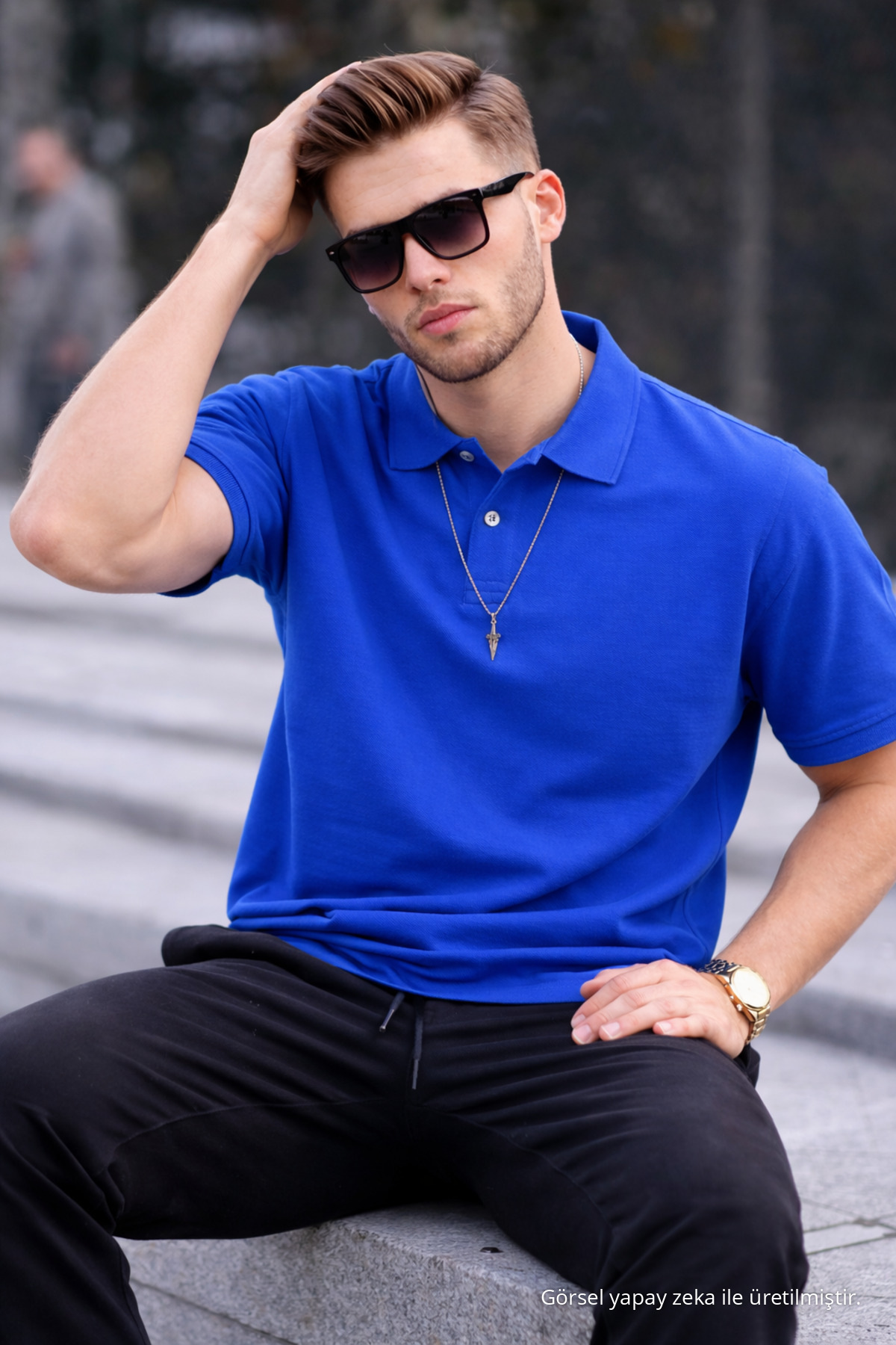 Erkek Basic Relax Turkuaz Polo Yaka Tişört 5
