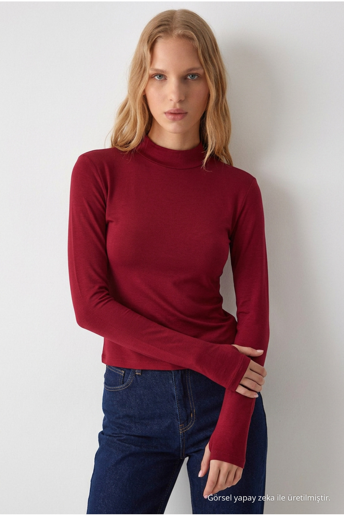 Kadın Dar Kalıp Reglan Kol Bordo Örme Bluz 3