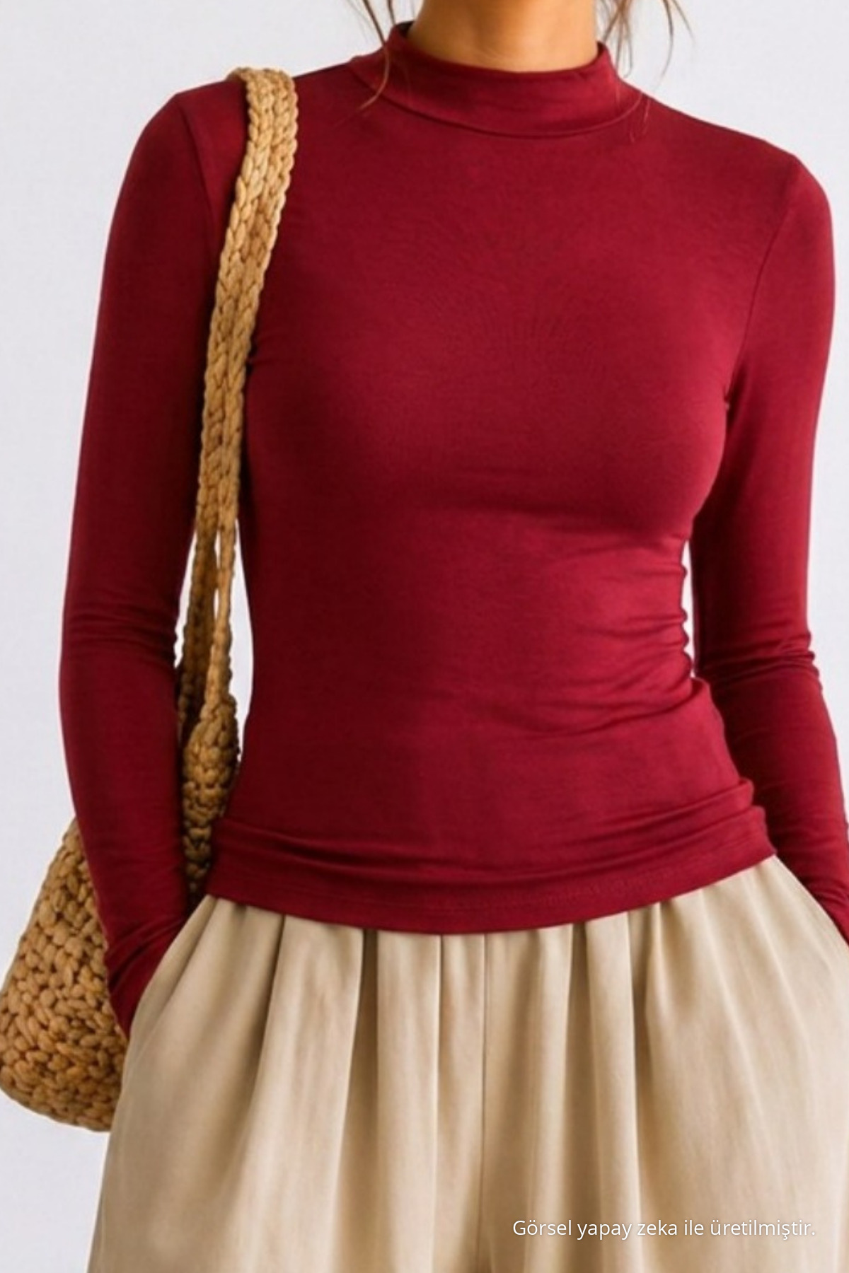 Kadın Bodycone Crop Uzun Kollu Bordo Bluz 5