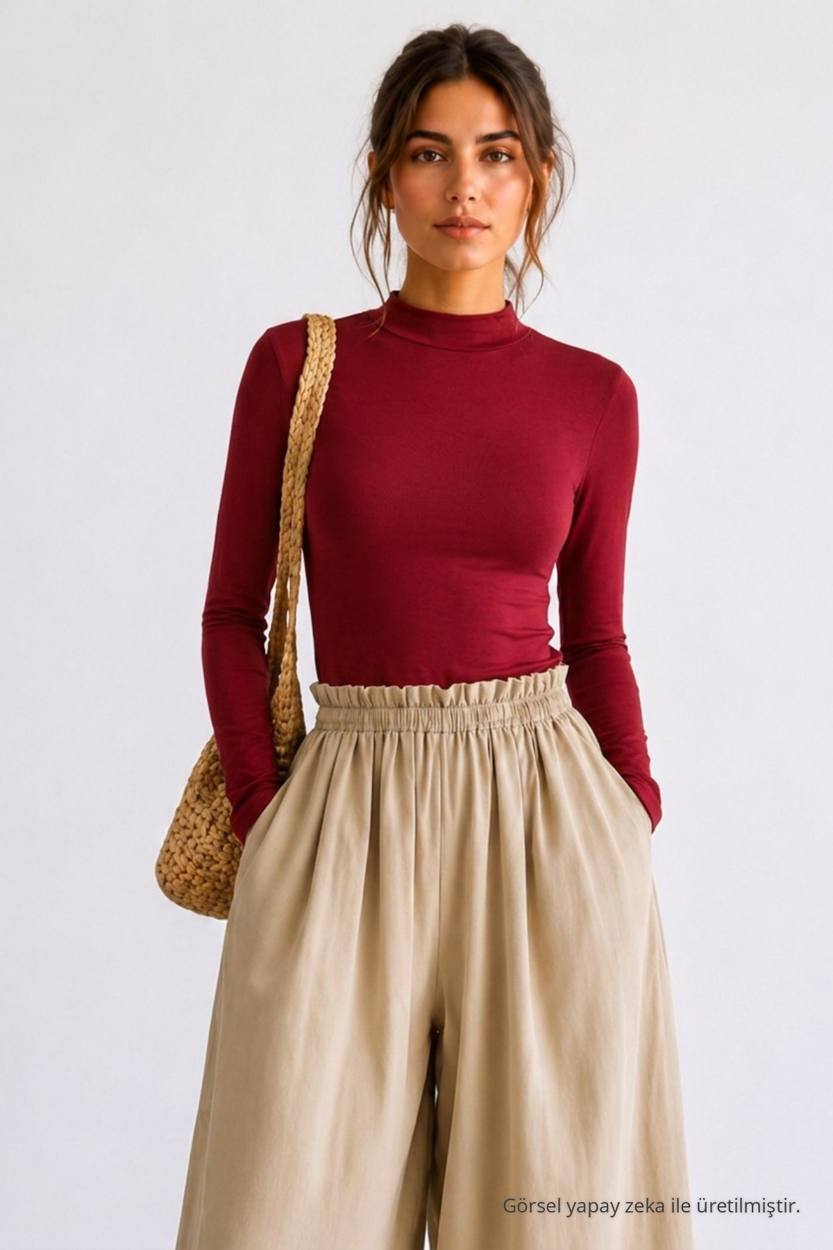 Kadın Bodycone Crop Uzun Kollu Bordo Bluz 4