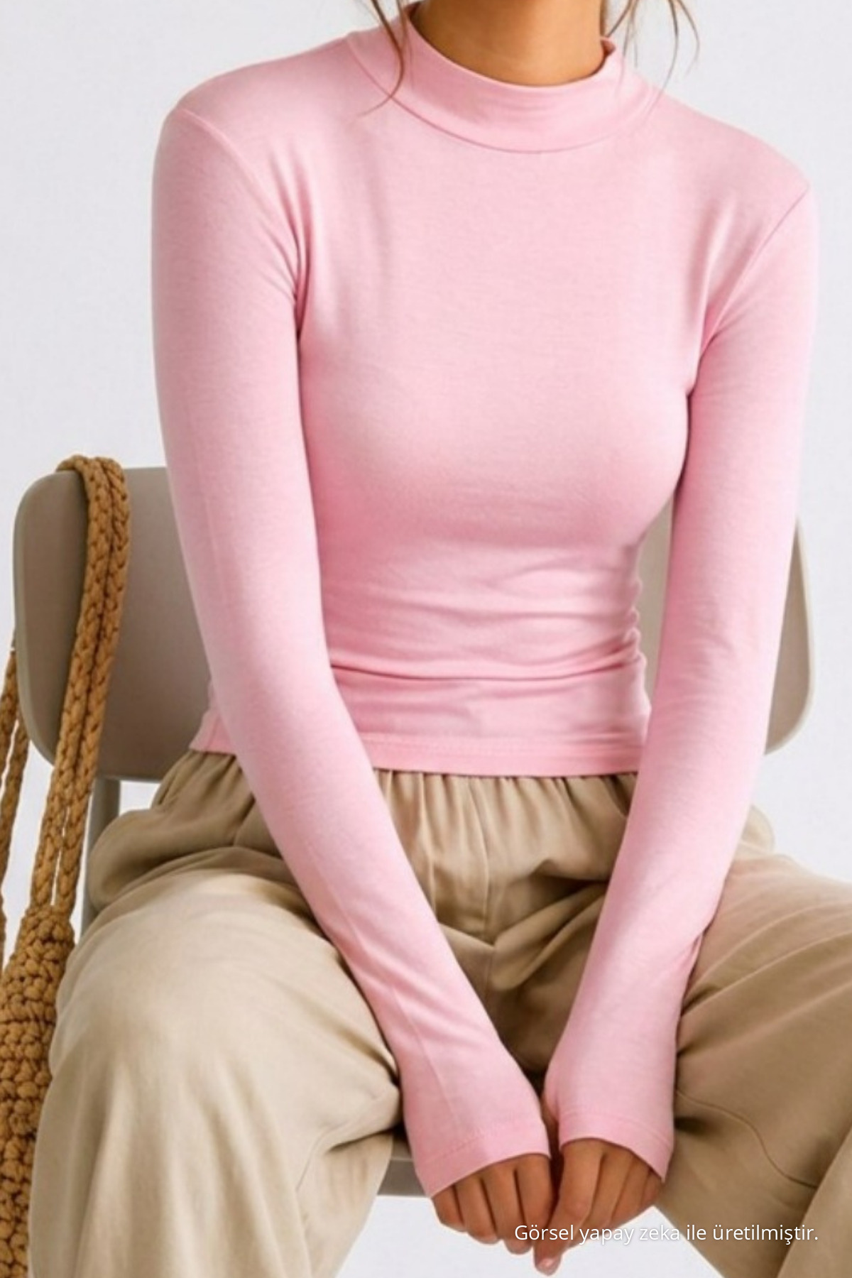Kadın Bodycone Crop Uzun Kollu Pembe Bluz 6