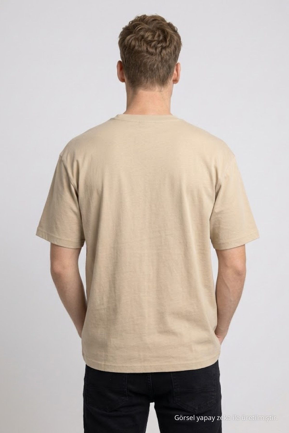 Erkek Pamuklu Bej Oversize Tişört 5