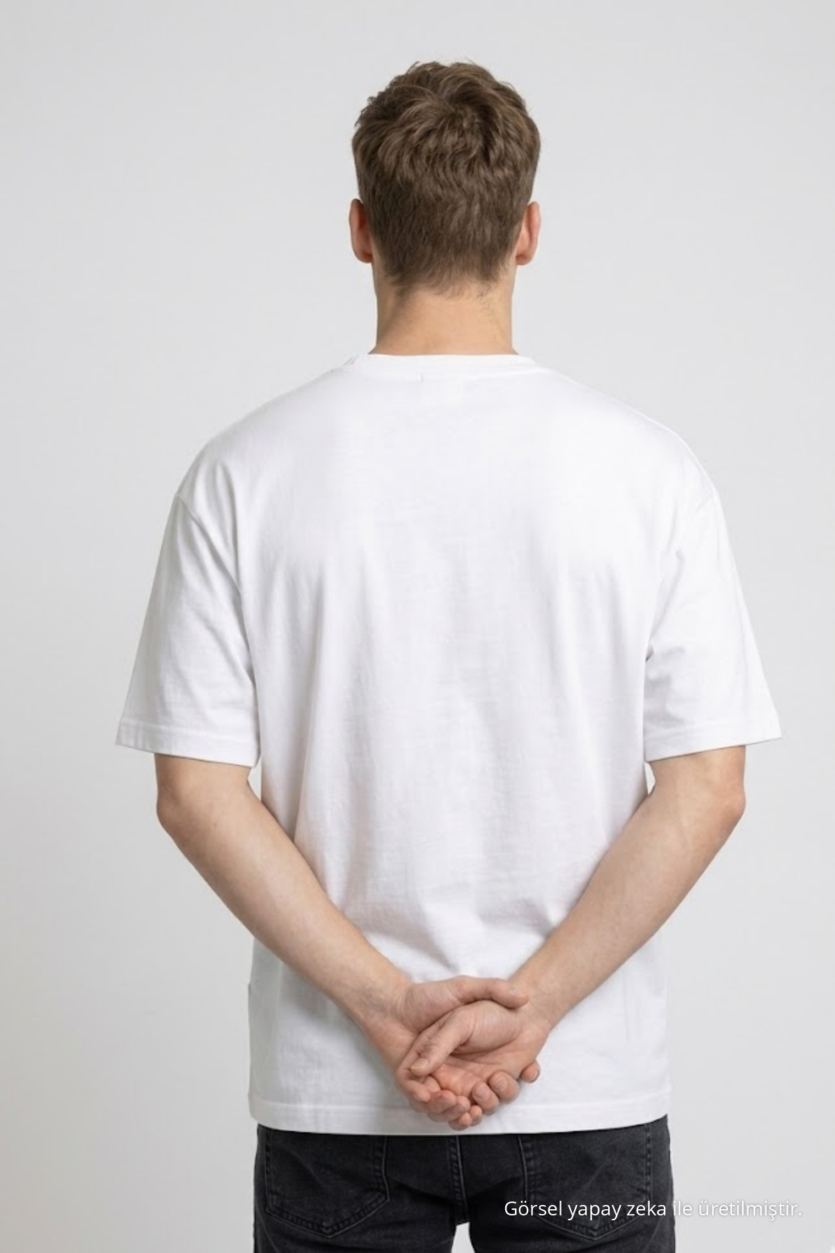Erkek Pamuklu Ekru Oversize Tişört 6