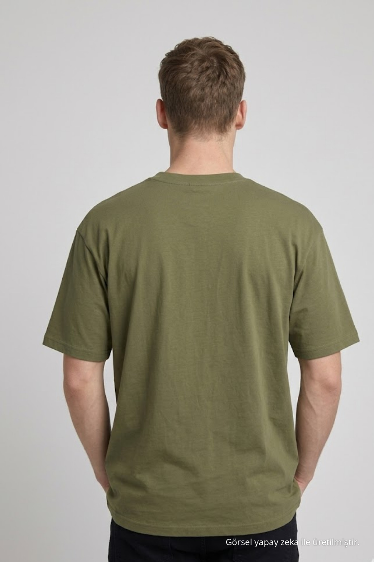 Erkek Pamuklu HAKİ Oversize Tişört 5
