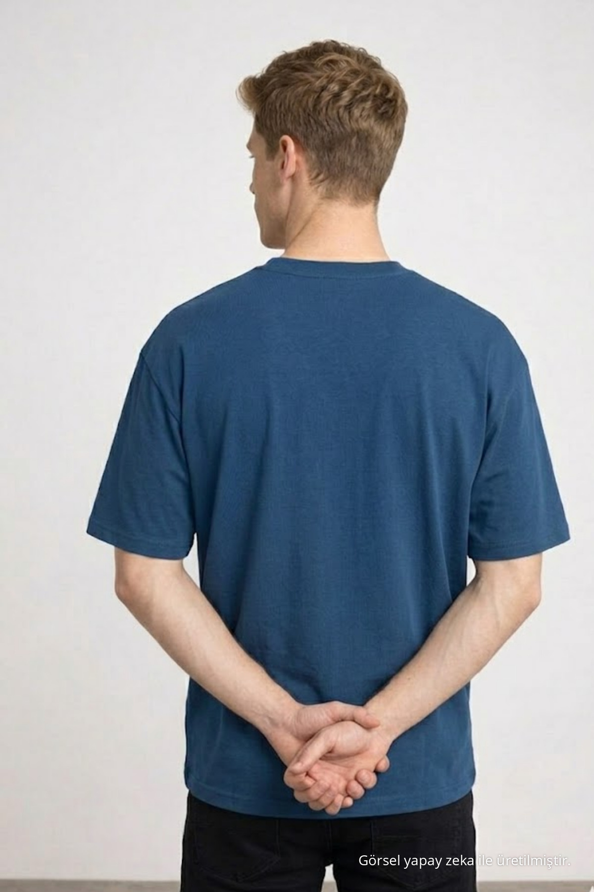 Erkek Pamuklu MAVİ Oversize Tişört 6