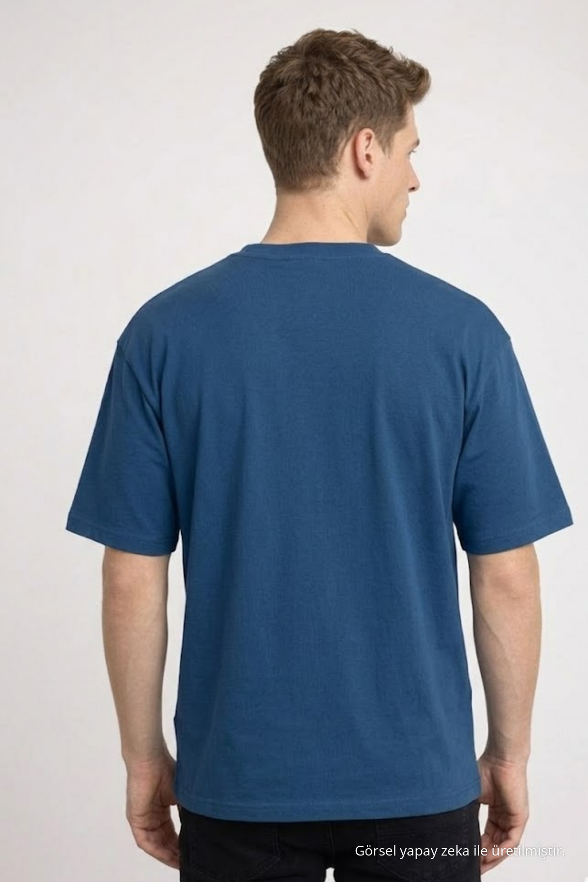 Erkek Pamuklu MAVİ Oversize Tişört 5