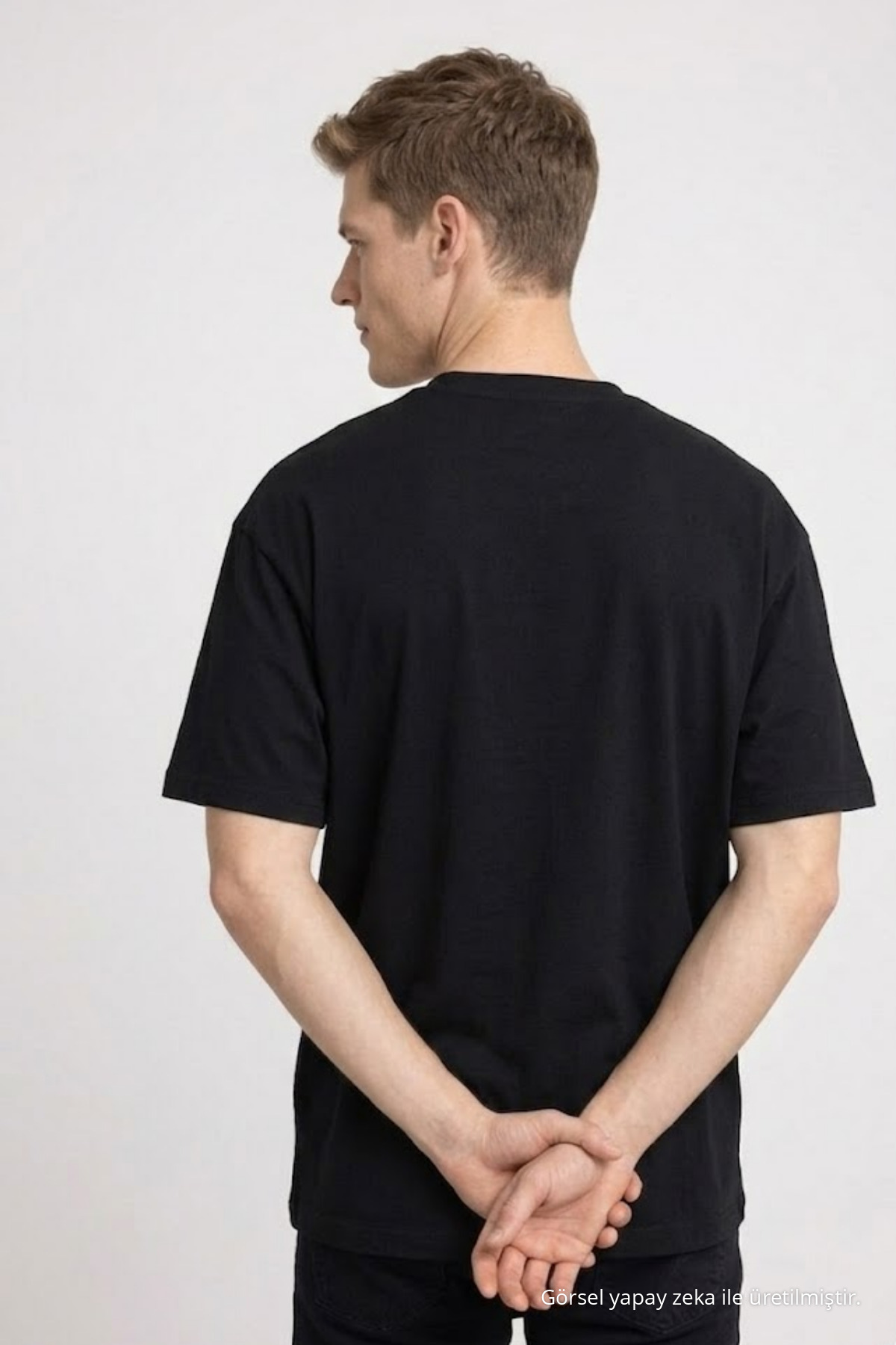 Erkek Pamuklu SİYAH Oversize Tişört 6