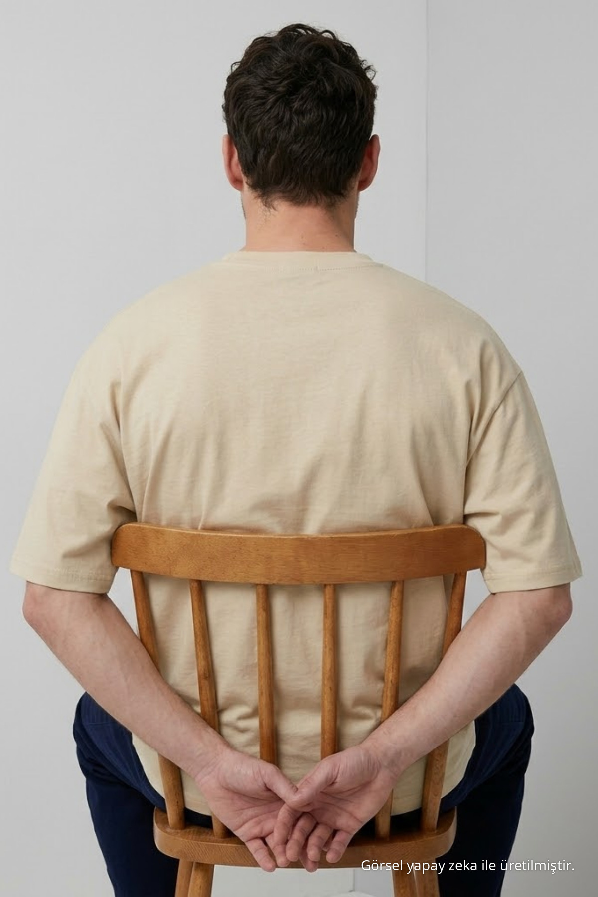 Erkek Bisiklet Yaka Bej Oversize Tişört 6