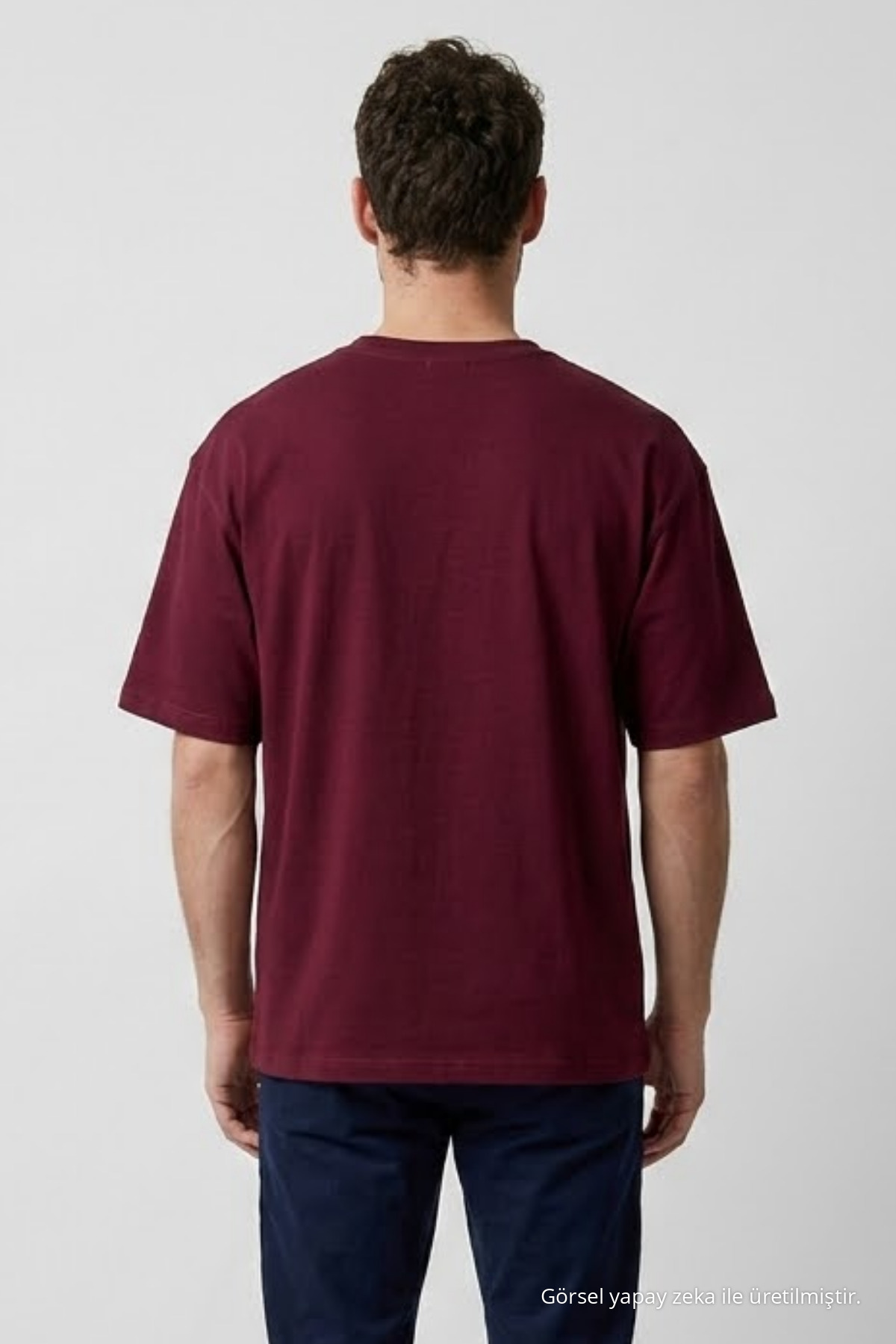 Erkek Bisiklet Yaka Bordo Oversize Tişört 5