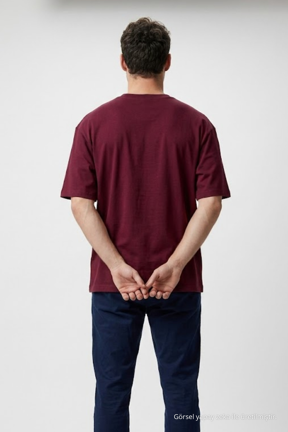Erkek Bisiklet Yaka Bordo Oversize Tişört 6