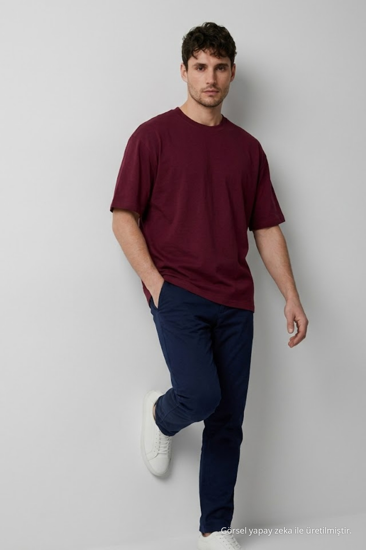 Erkek Bisiklet Yaka Bordo Oversize Tişört 3