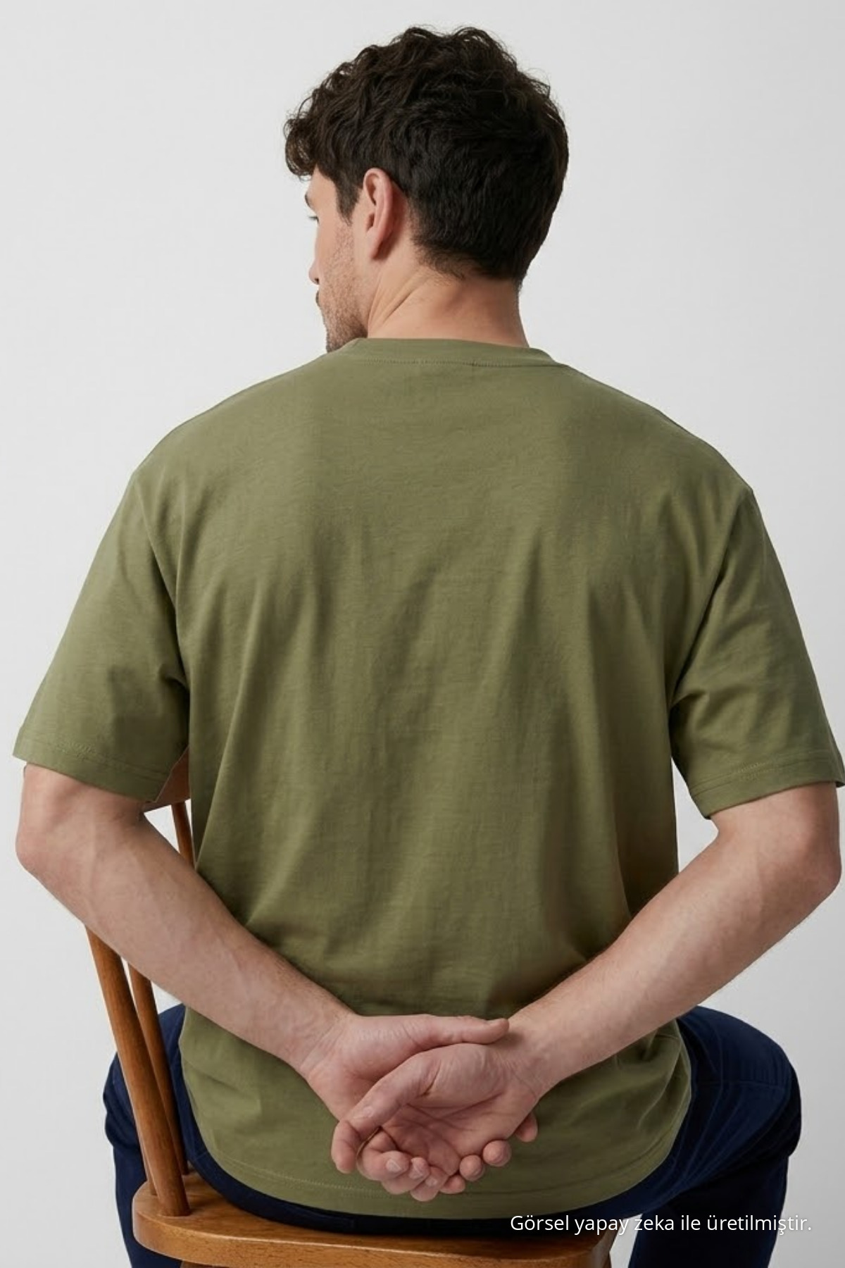 Erkek Bisiklet Yaka HAKİ Oversize Tişört 6