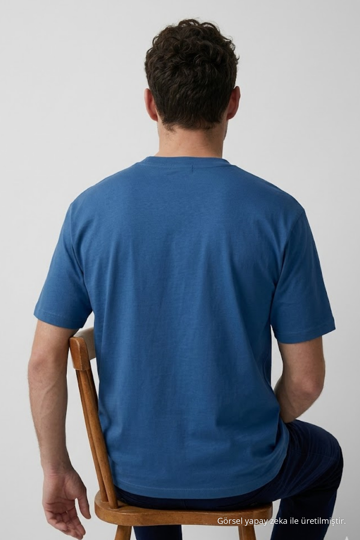 Erkek Bisiklet Yaka MAVİ Oversize Tişört 5