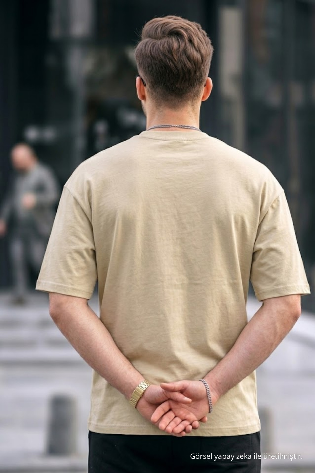 Erkek Premium Basic Trend Bej Oversize Tişört 6
