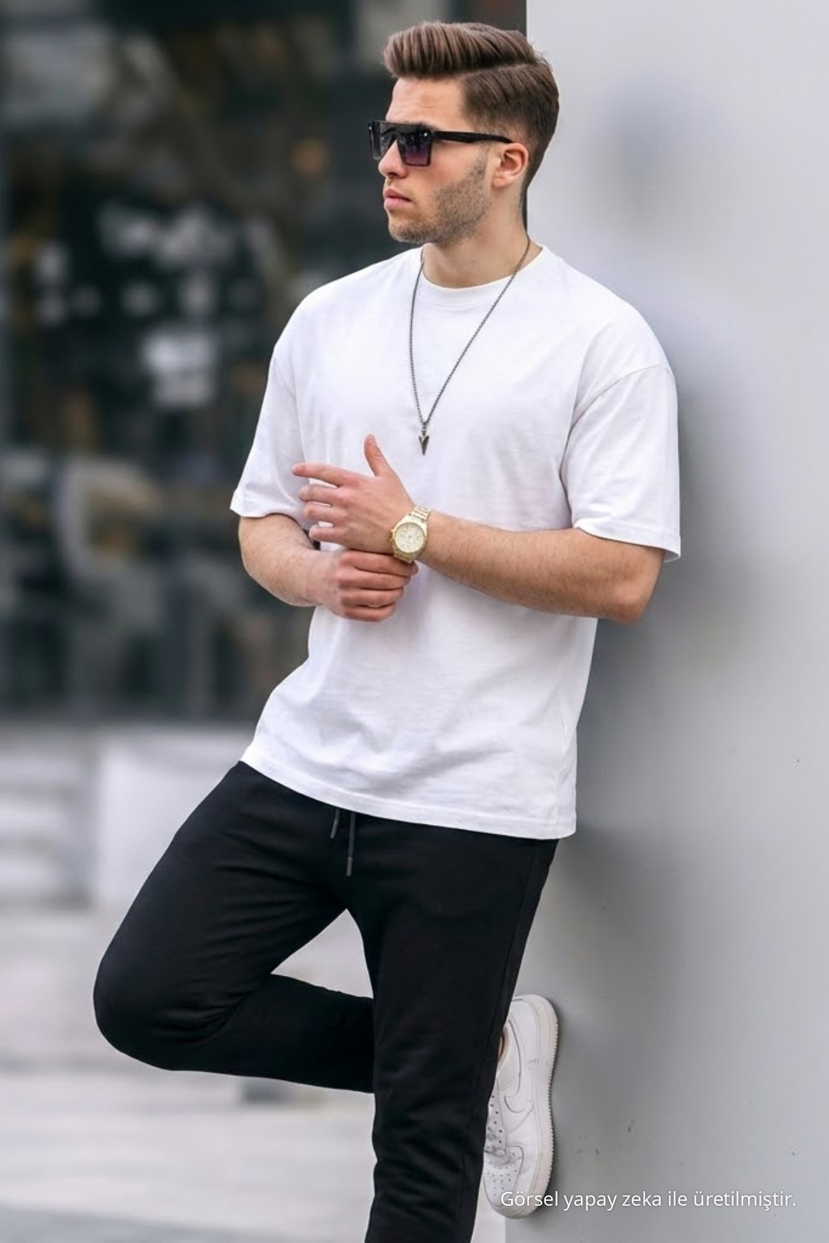 Erkek Premium Basic Trend Beyaz Oversize Tişört 4