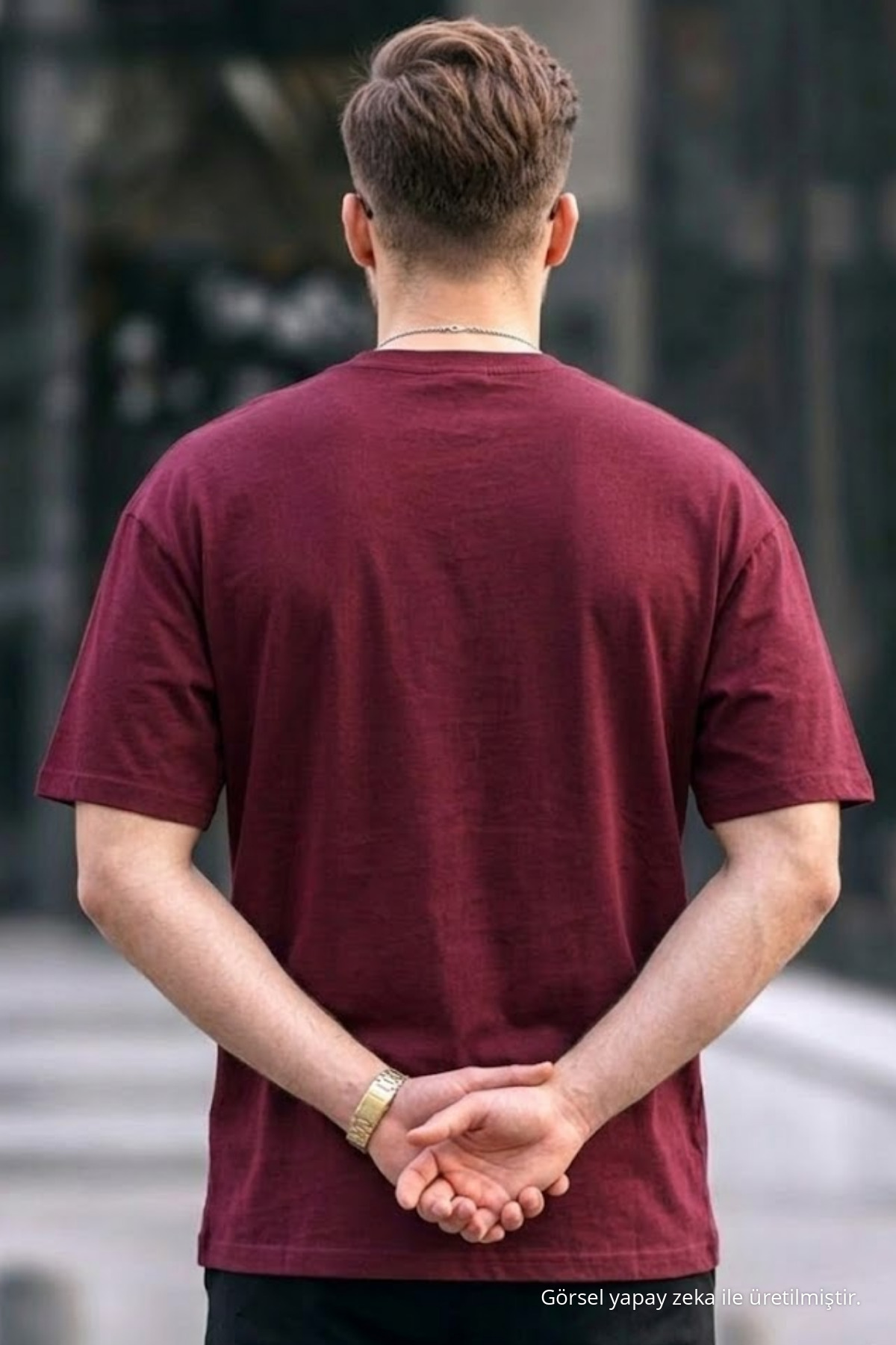 Erkek Premium Basic Trend Bordo Oversize Tişört 6