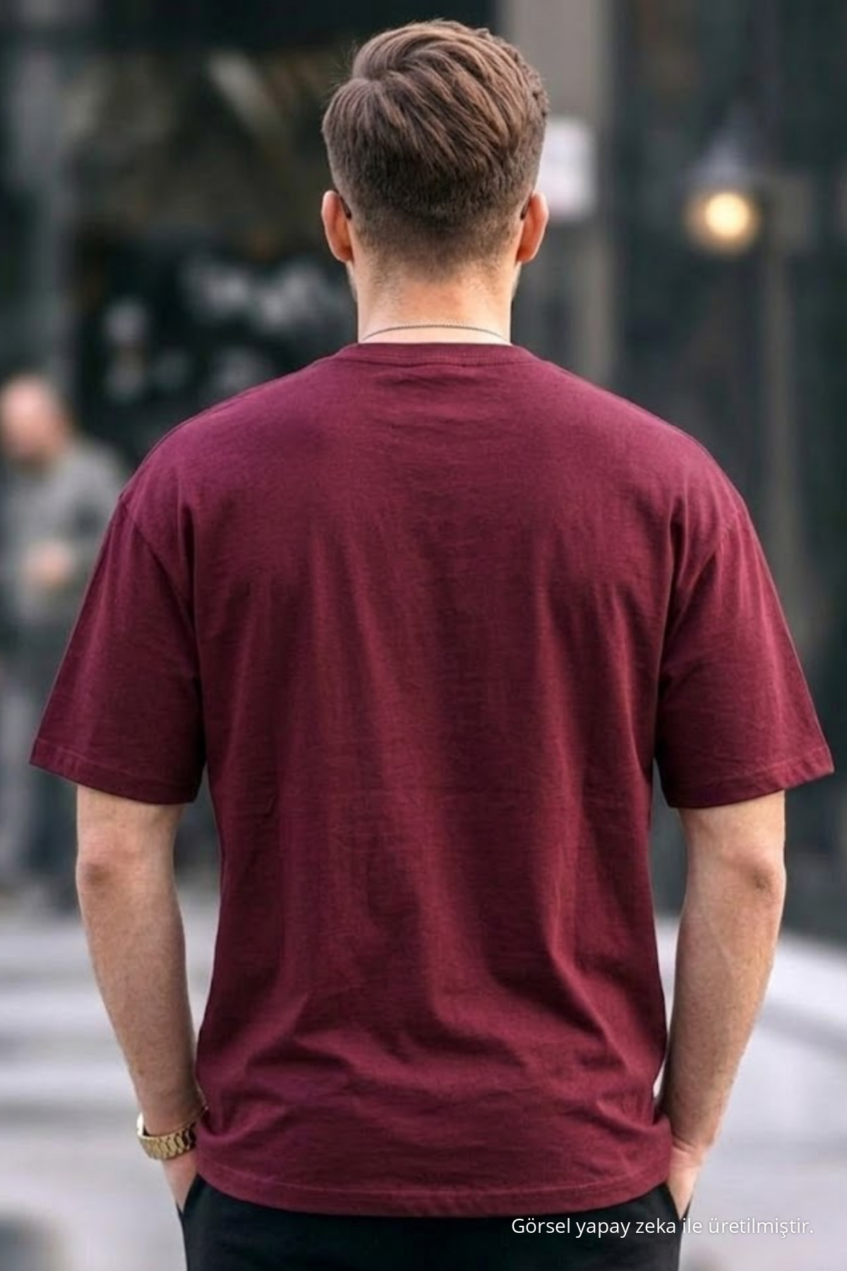 Erkek Premium Basic Trend Bordo Oversize Tişört 5