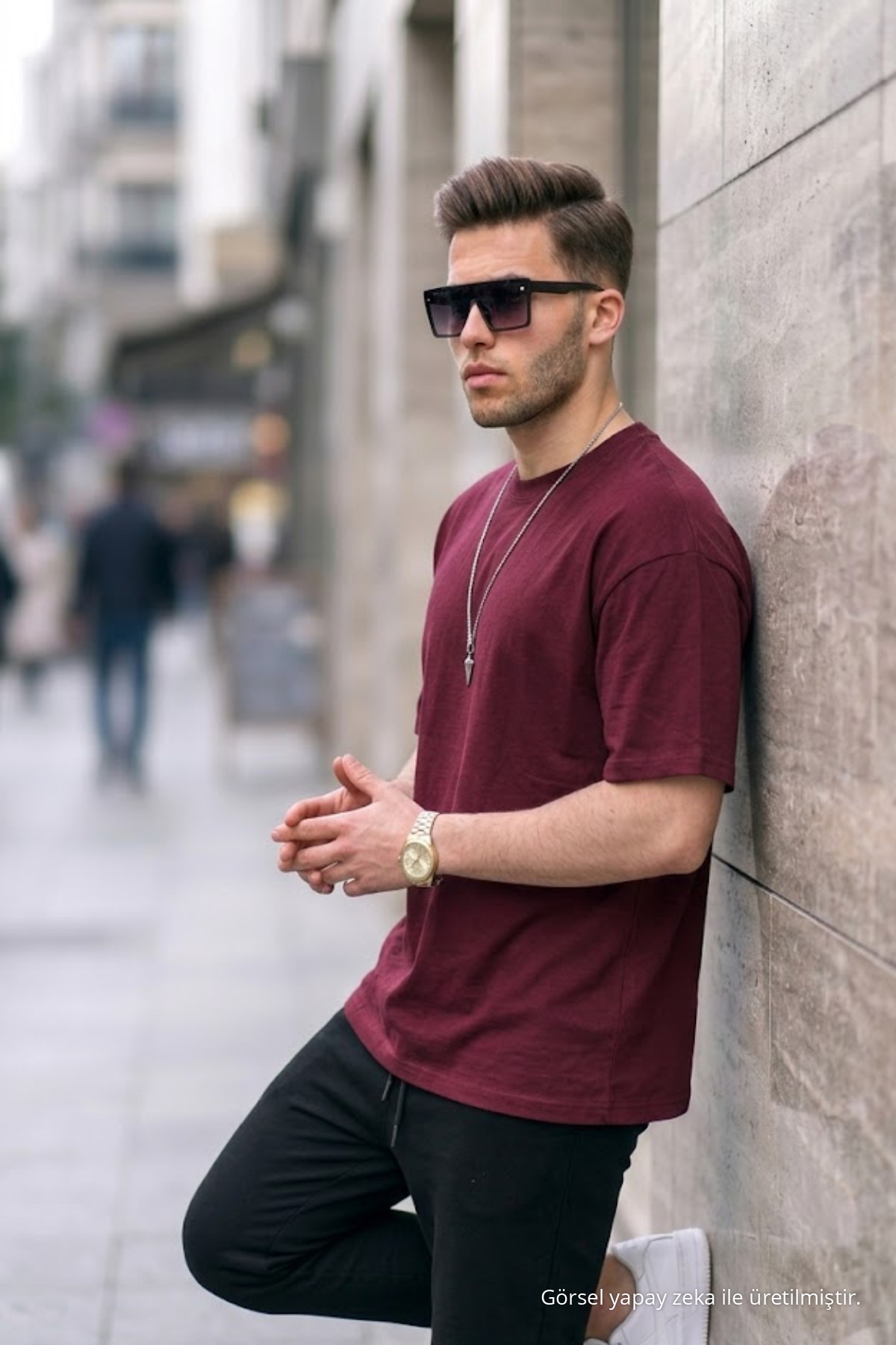 Erkek Premium Basic Trend Bordo Oversize Tişört 4
