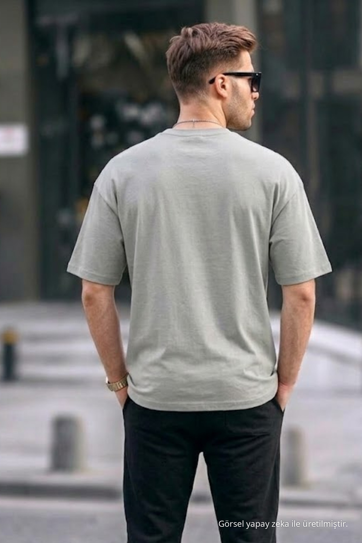 Erkek Premium Basic Trend GRİ Oversize Tişört 5