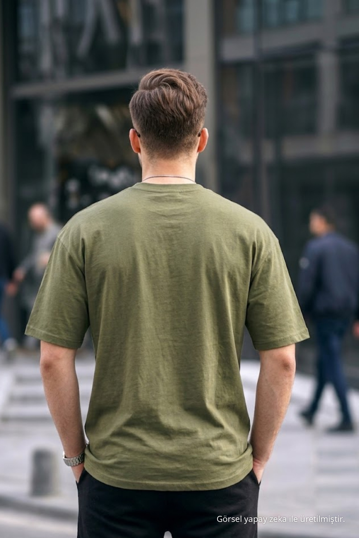 Erkek Premium Basic Trend HAKİ Oversize Tişört 5