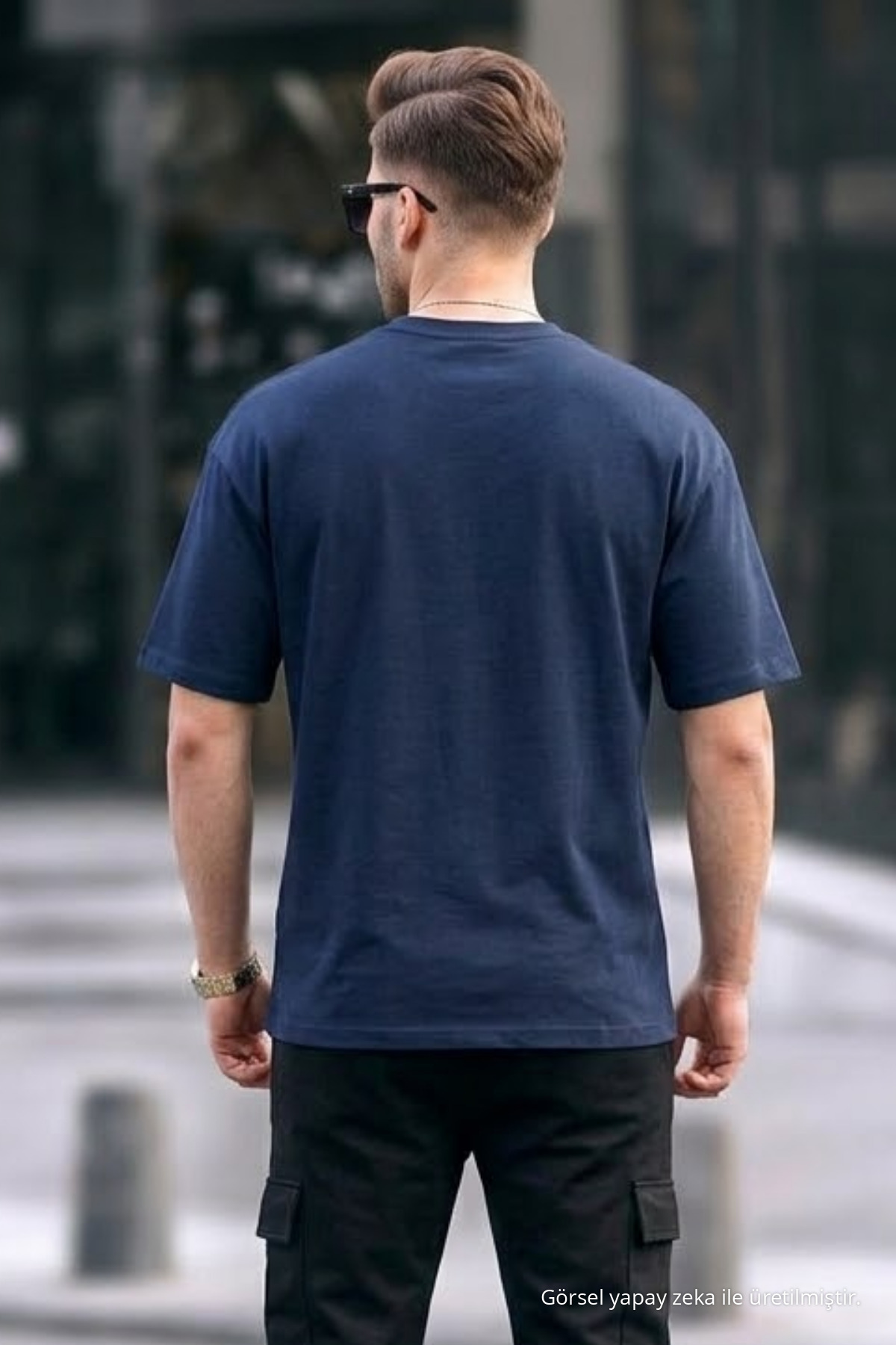 Erkek Premium Basic Trend LACİVERT Oversize Tişört 5