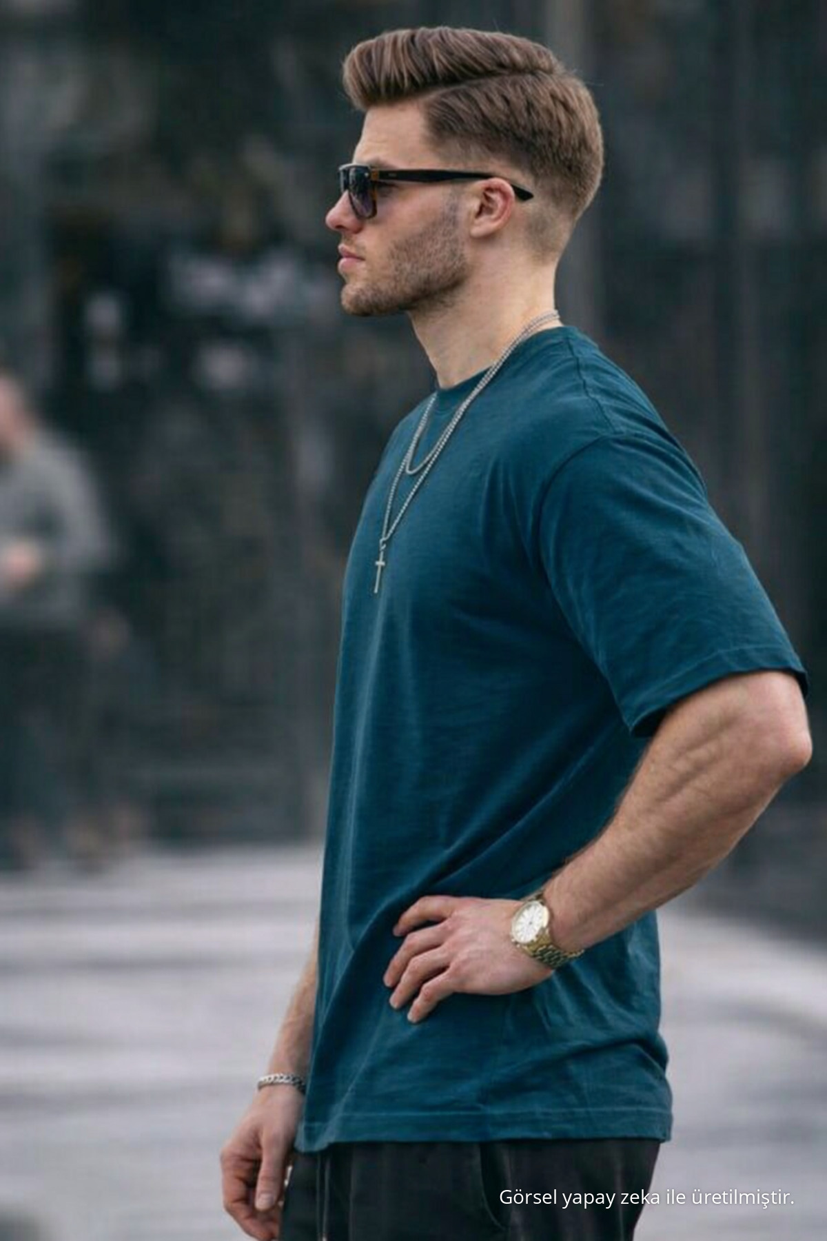 Erkek Premium Basic Trend MAVİ Oversize Tişört 5
