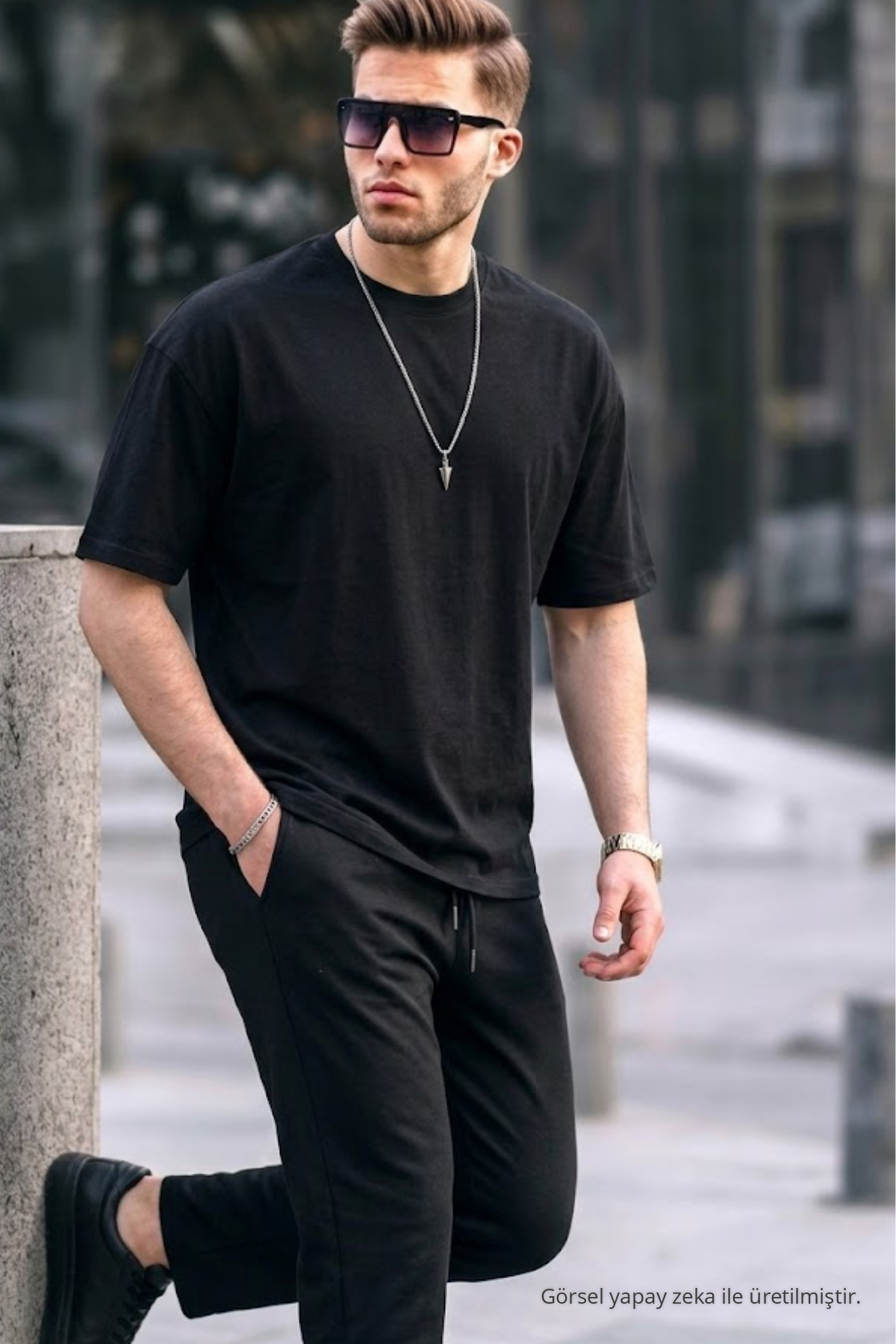 Erkek Premium Basic Trend SİYAH Oversize Tişört 3