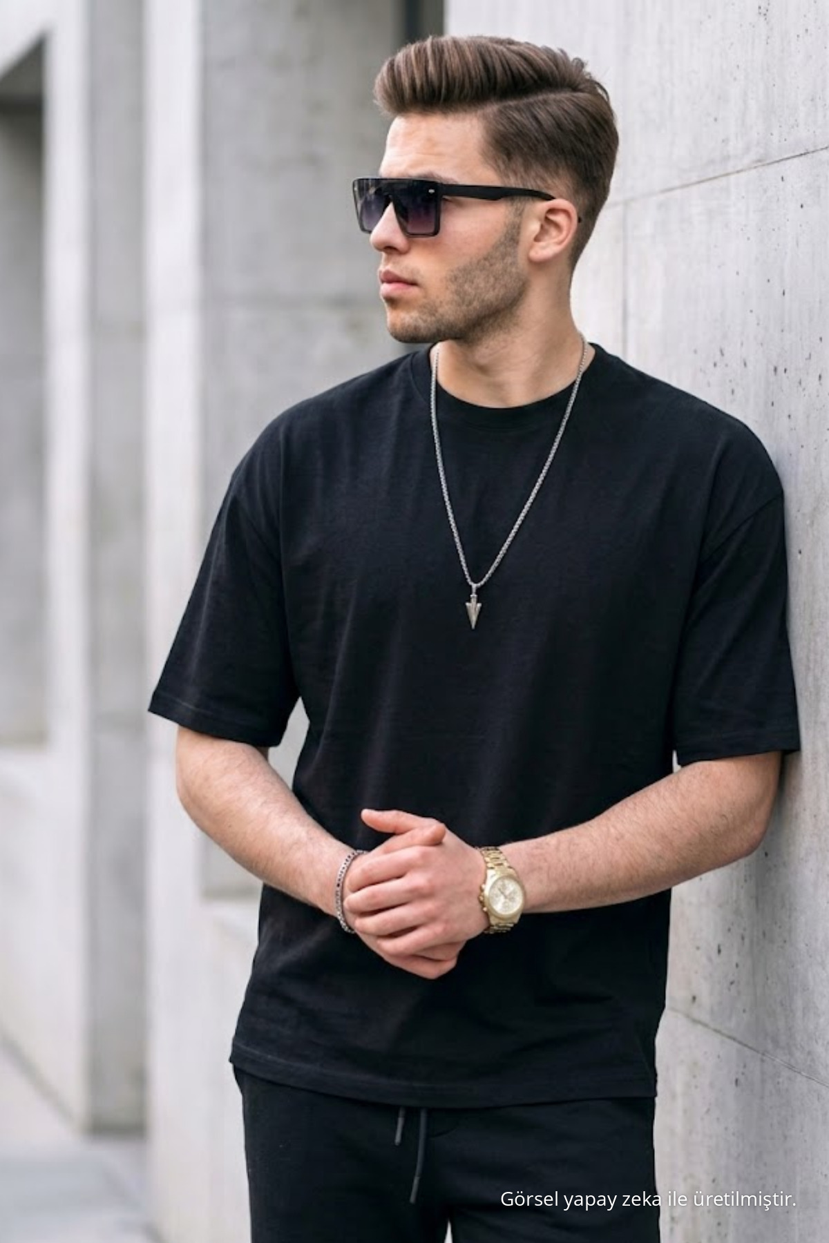 Erkek Premium Basic Trend SİYAH Oversize Tişört 4