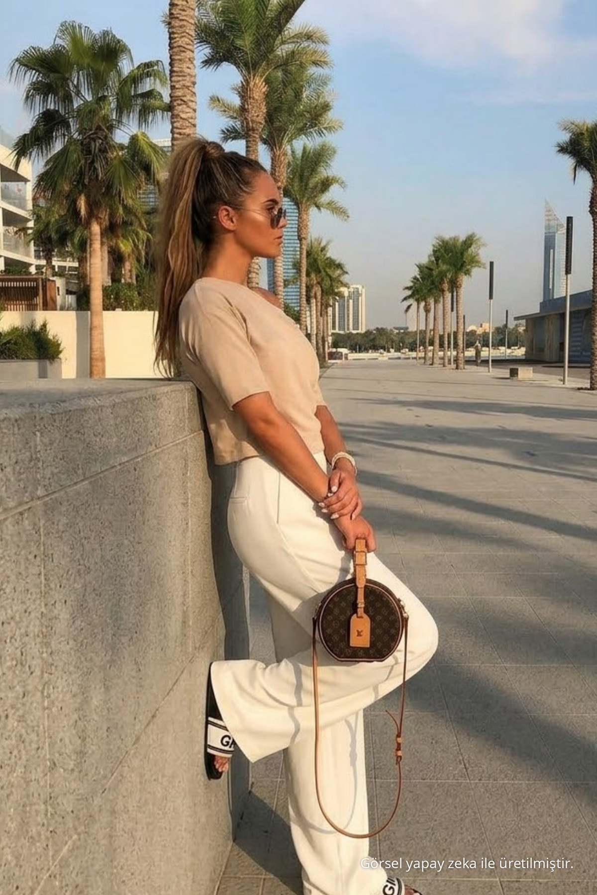 Kadın Günlük Slim Basic Bej Bluz 4