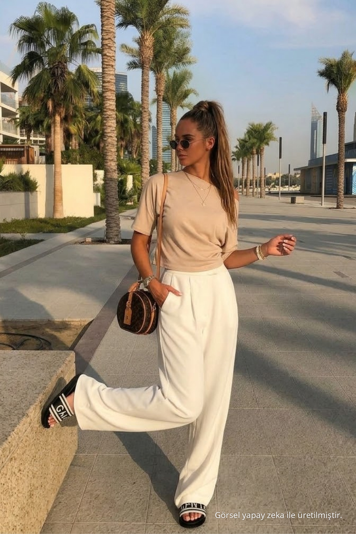Kadın Günlük Slim Basic Bej Bluz 3
