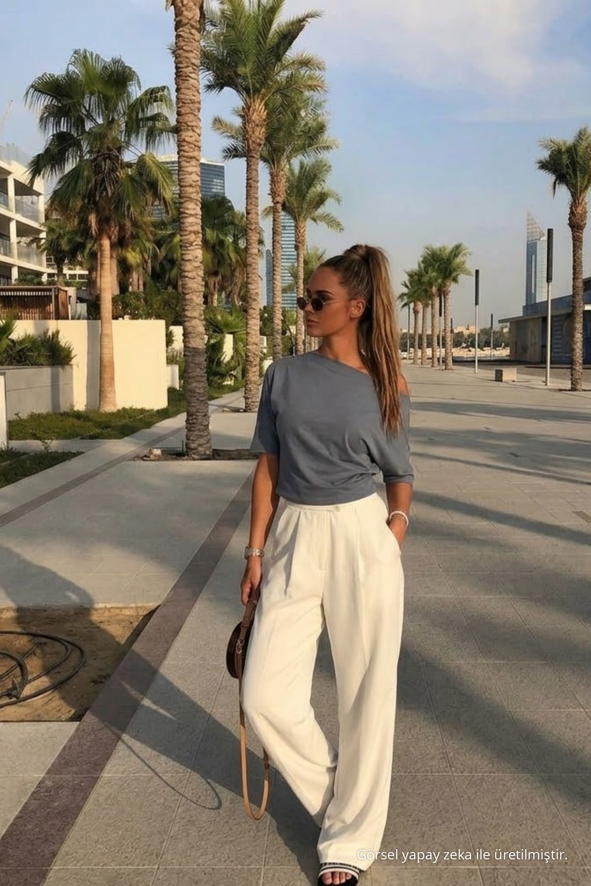 Kadın Günlük Slim Basic Füme Bluz 3