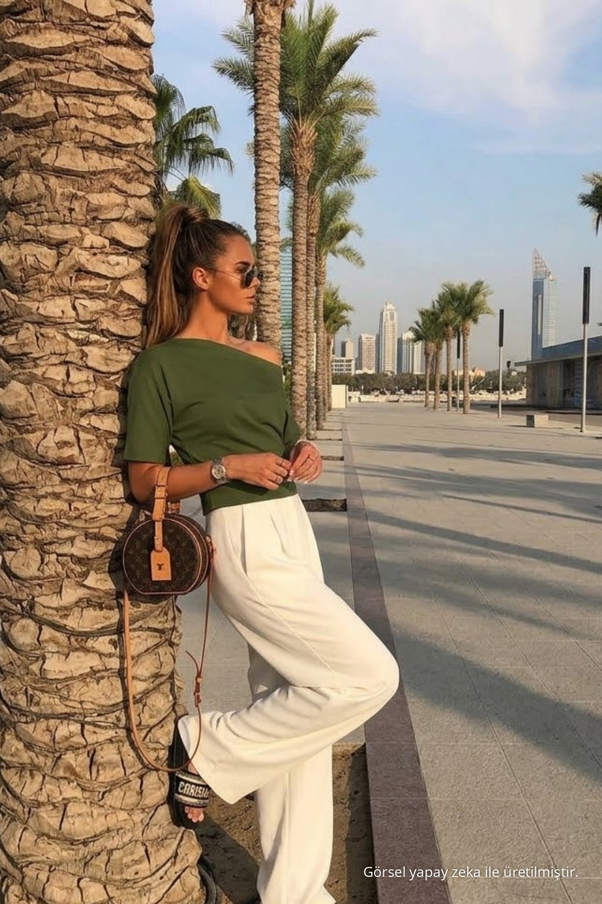 Kadın Günlük Slim Basic Haki Bluz 4