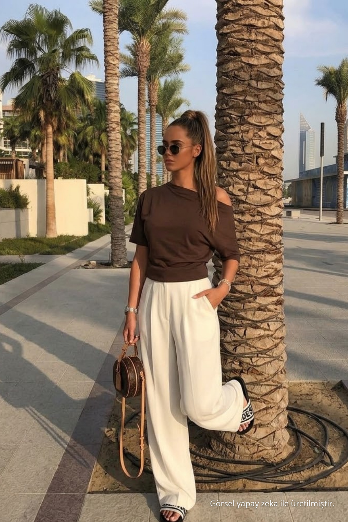 Kadın Günlük Slim Basic Kahve Bluz 4