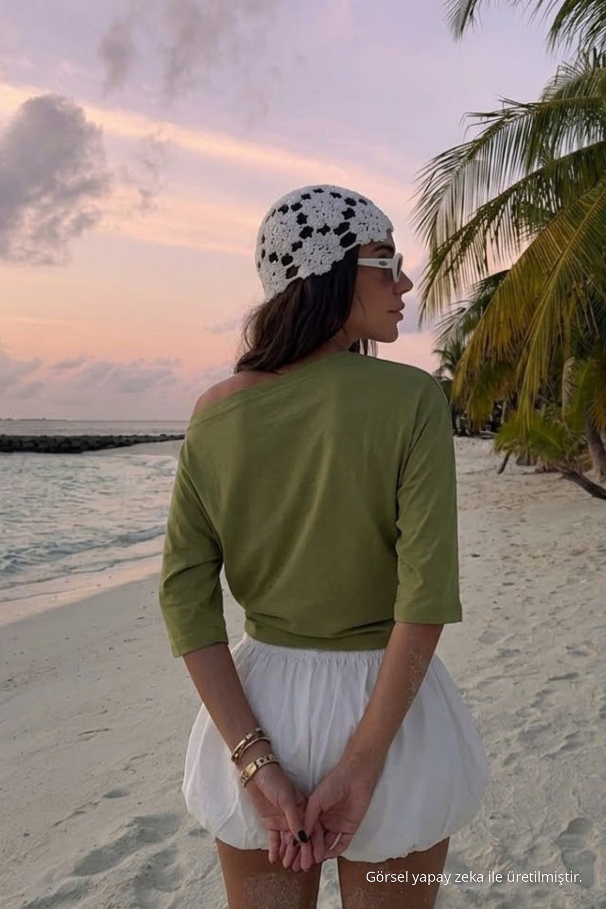 Kadın Pamuklu Yazlık Basic Haki Bluz 6