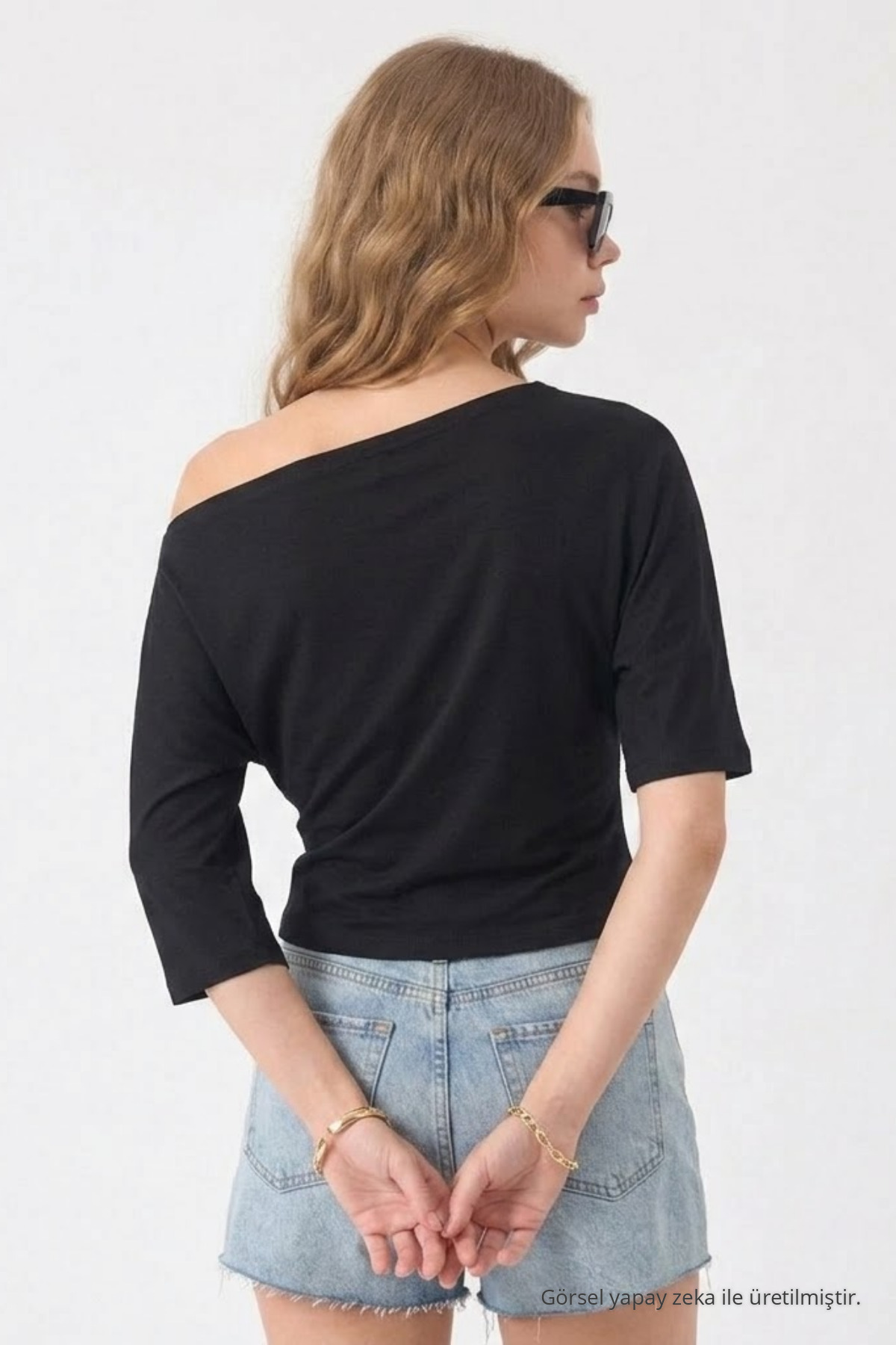 Kadın Kayık Yaka Yarım Kol Siyah Bluz 6