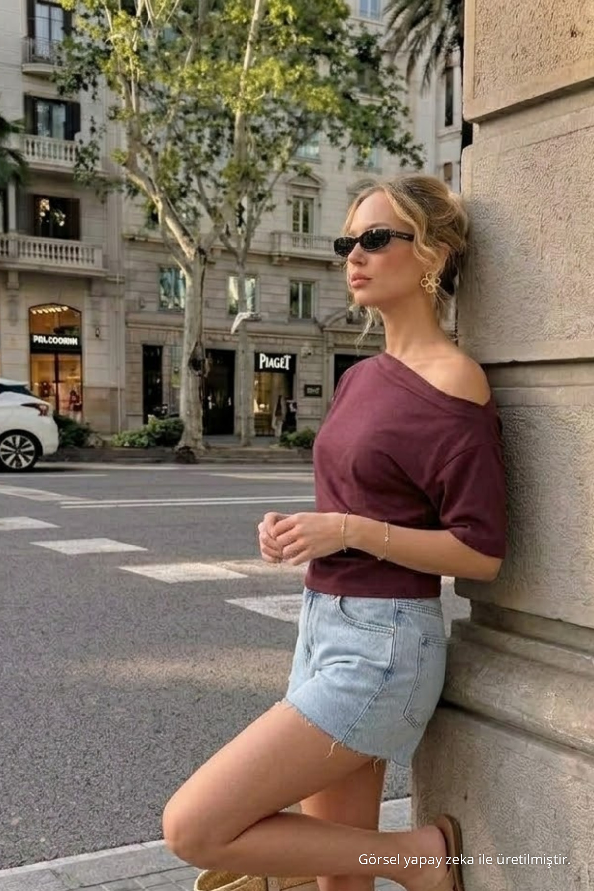 Kadın Omzu Dekolteli Basic Bordo Tişört 4