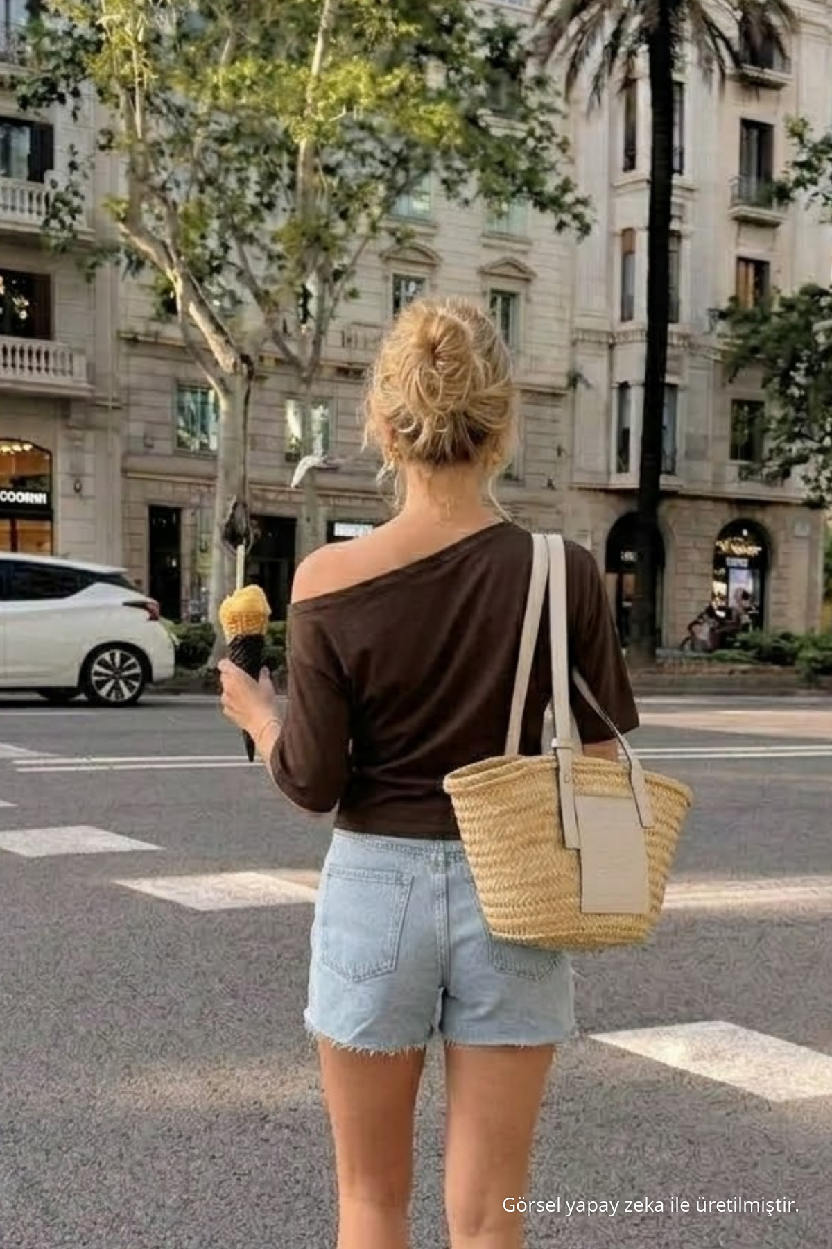 Kadın Omzu Dekolteli Basic Kahve Tişört 5