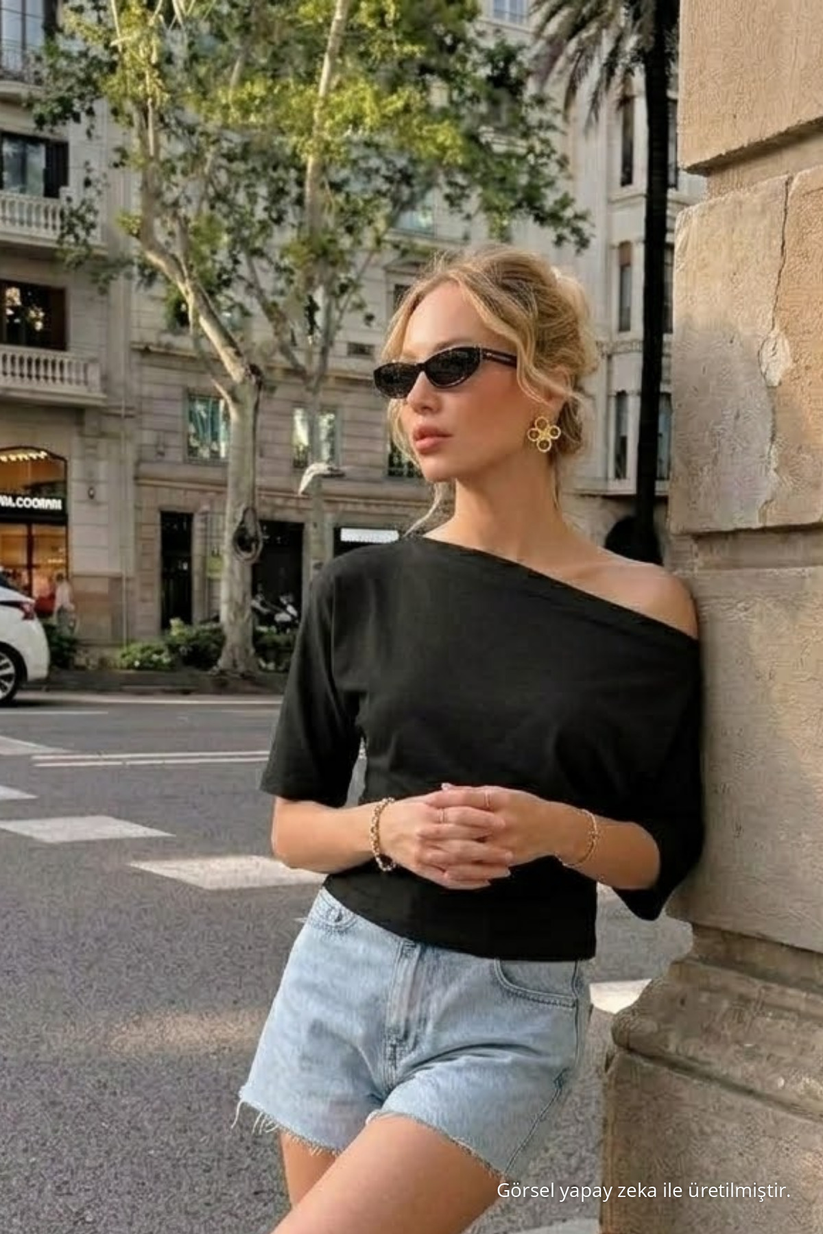 Kadın Omzu Dekolteli Basic Siyah Tişört 4
