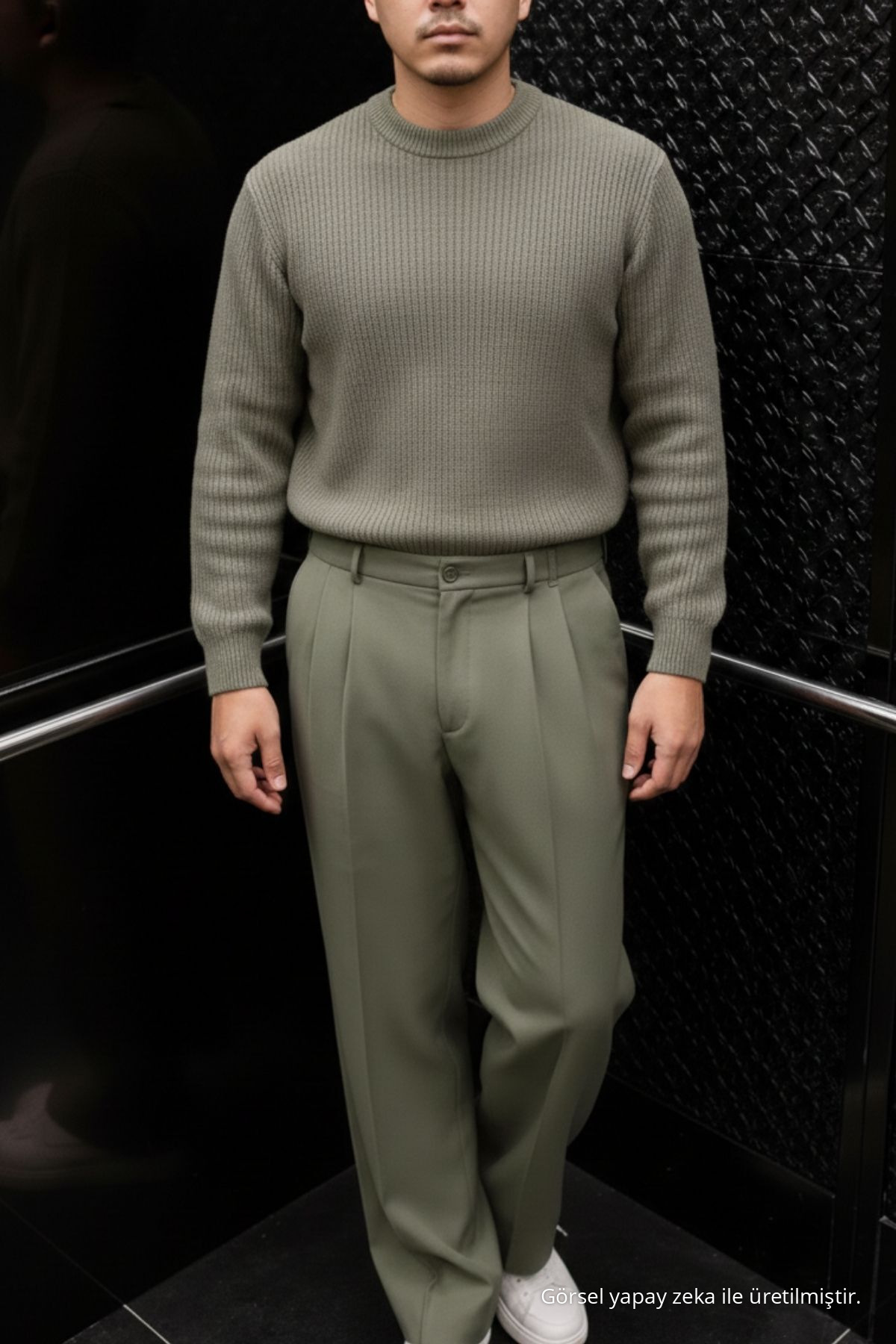 Erkek Geniş Paça Bol Haki Baggy Pantolon 4