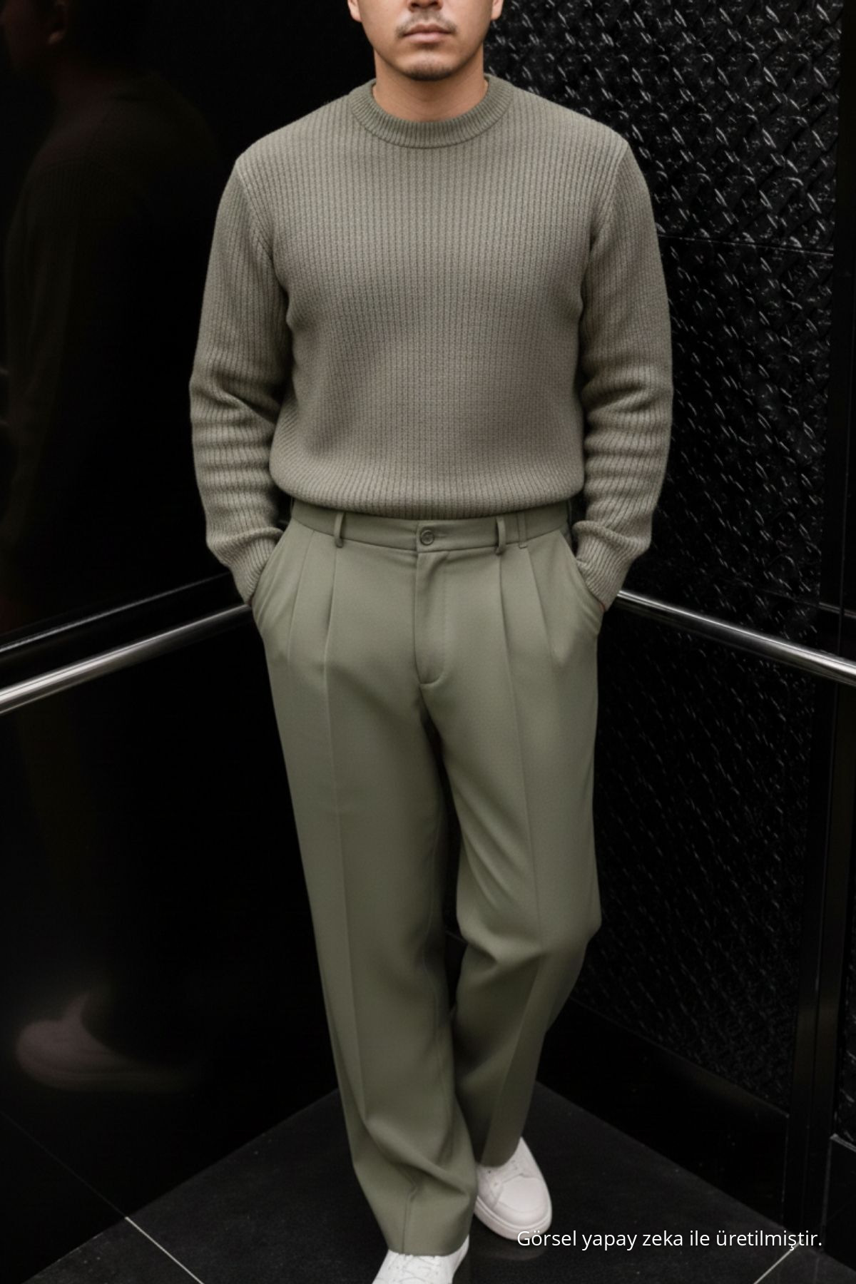 Erkek Geniş Paça Bol Haki Baggy Pantolon 5