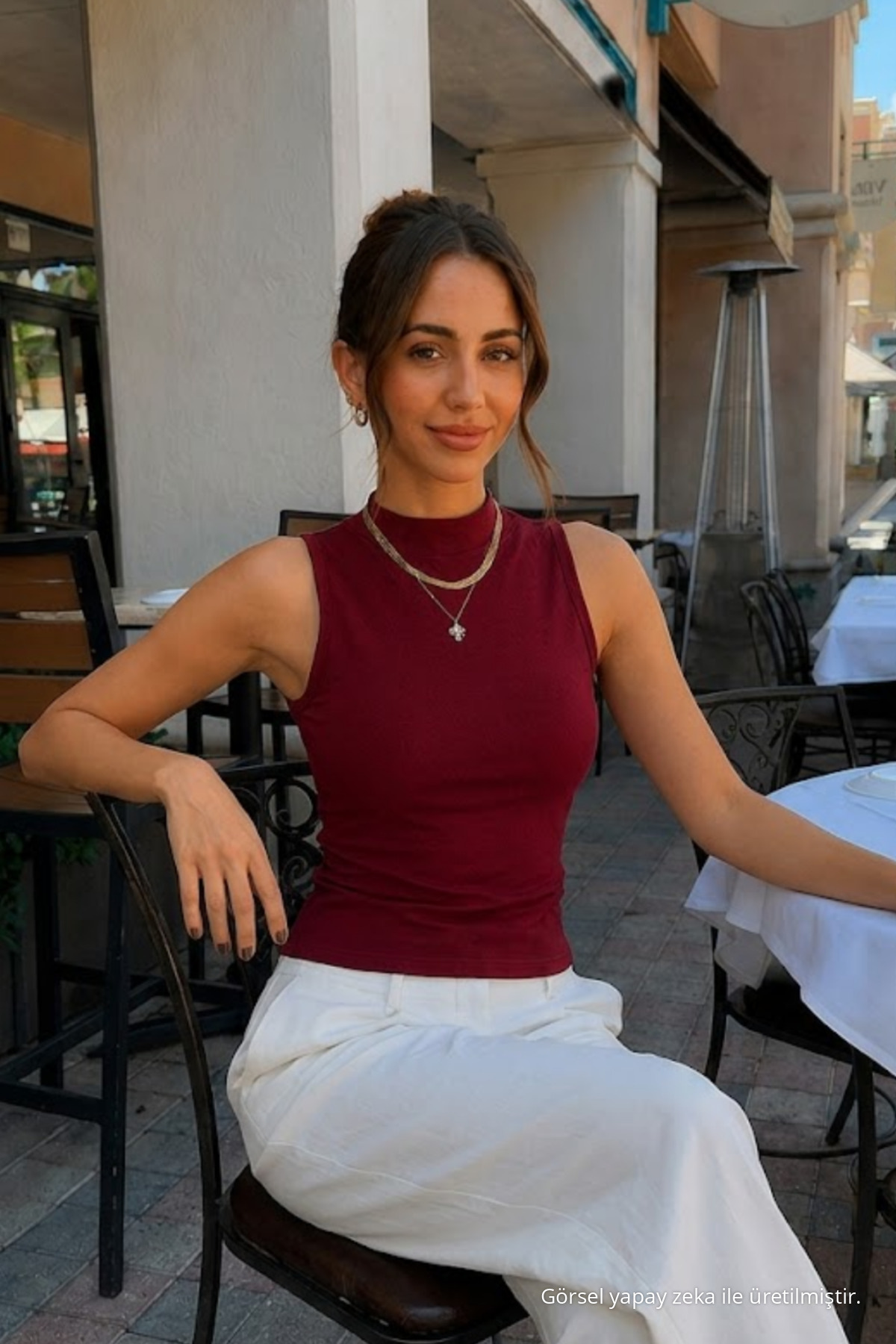 Kadın Kolsuz Yazlık Dar Bordo Şık Crop Bluz 4