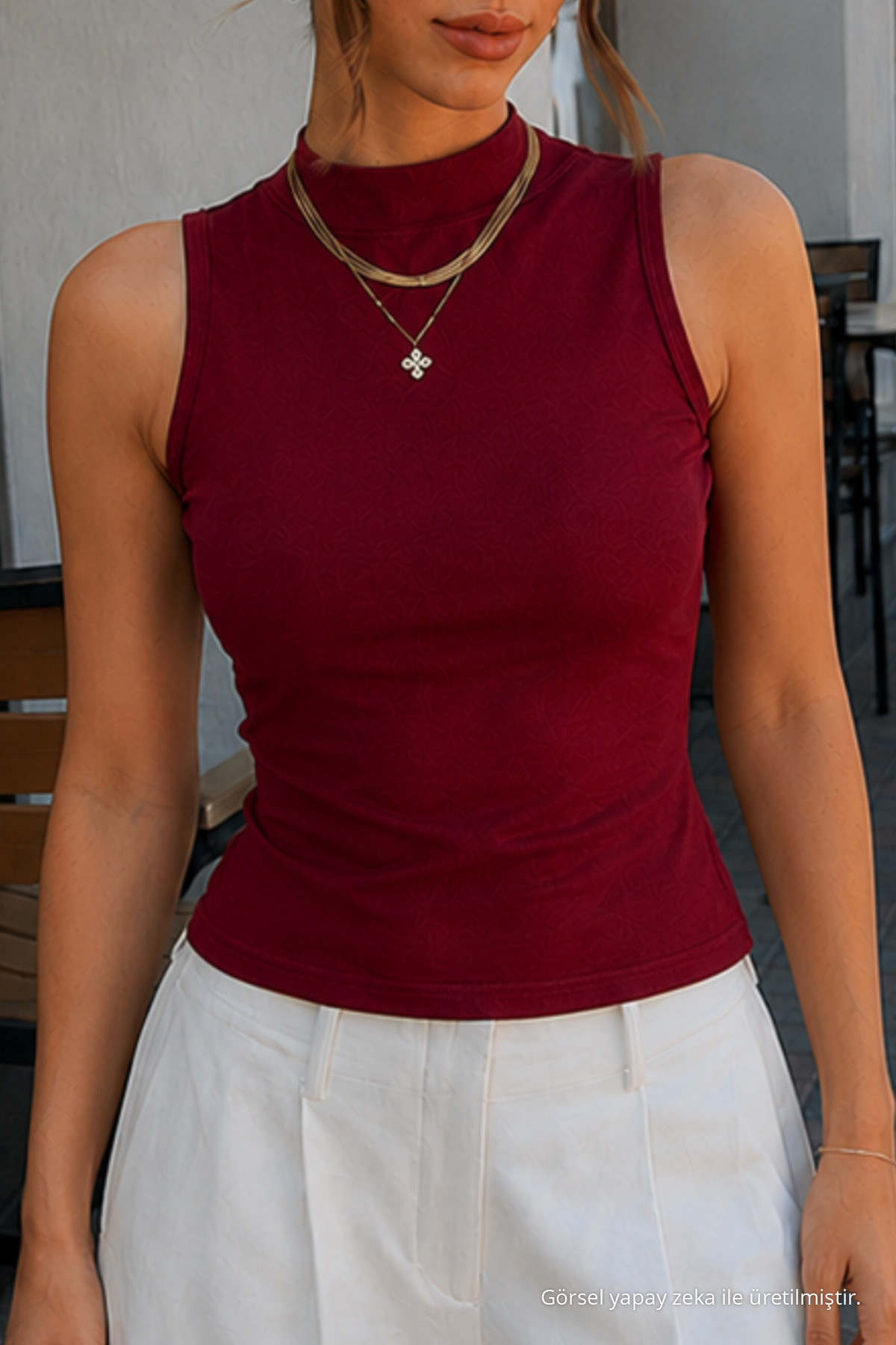 Kadın Kolsuz Yazlık Dar Bordo Şık Crop Bluz 6